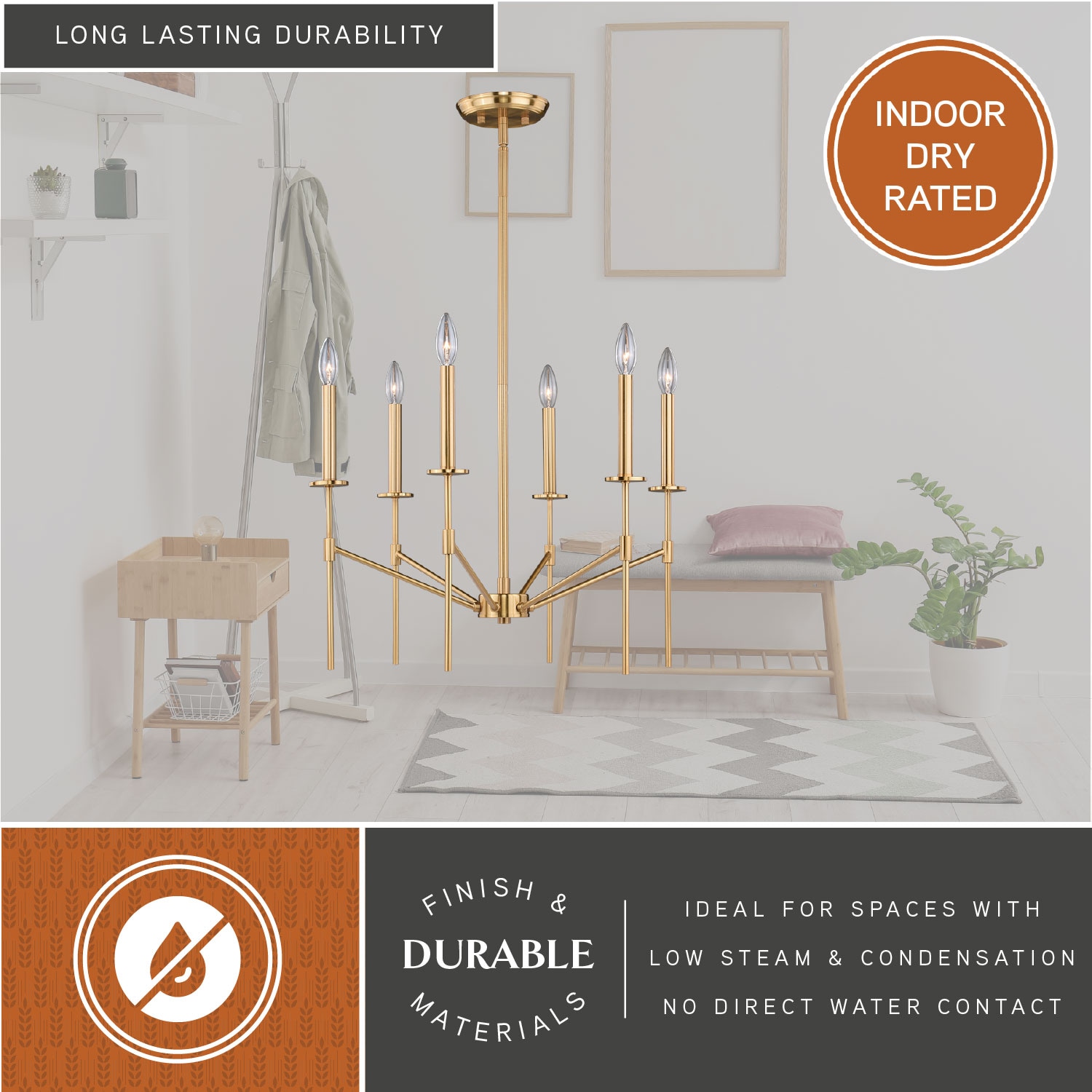 Mid-Century Modern Kedzie 24" Natural Brass 6-Light Chandelier