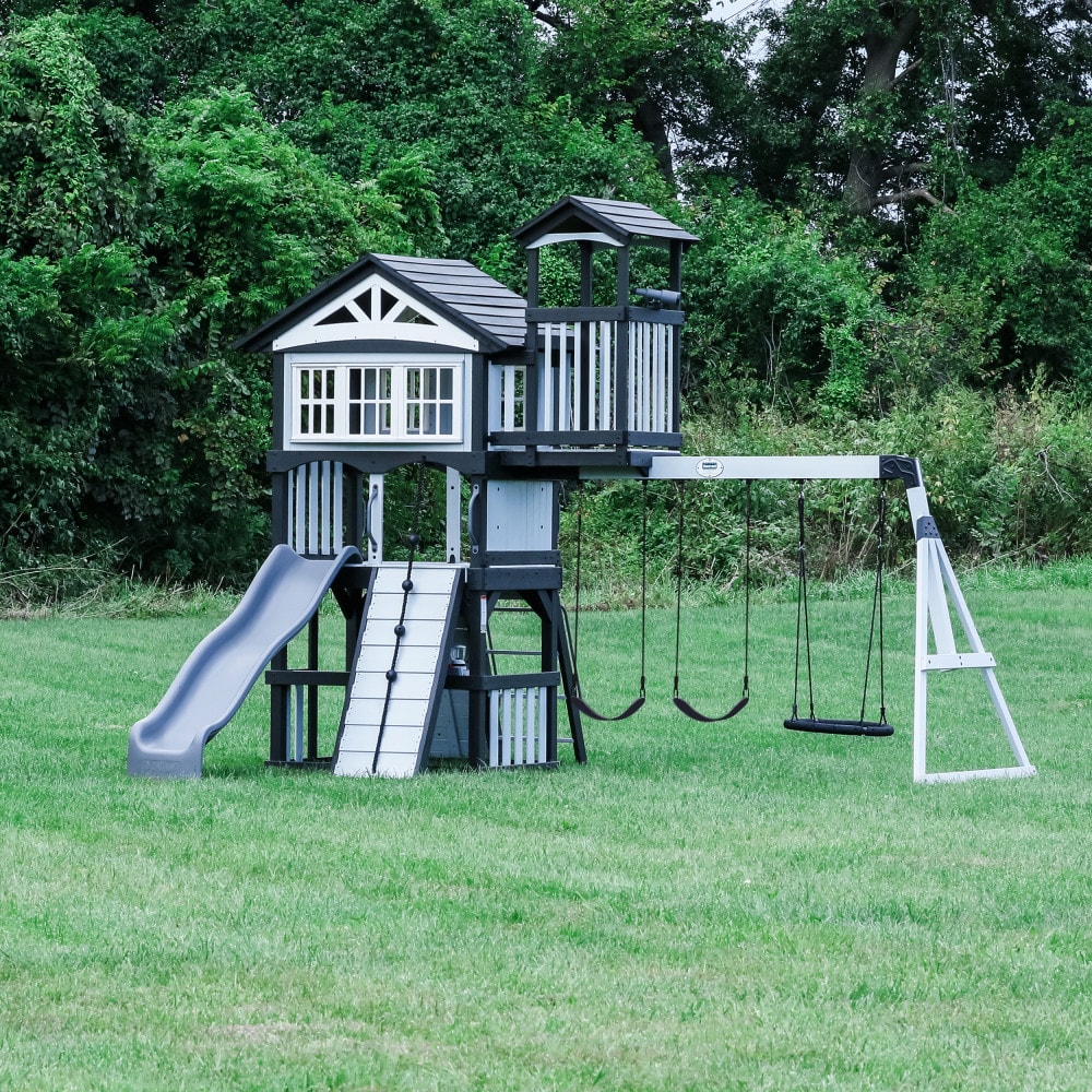 Backyard Discovery 2300262COM Whispering Point Residential Wood Playset with 3 Swings and Slide Included