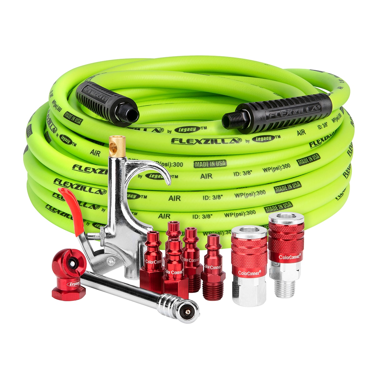 Flexzilla Air Compressor Kit 11-Pc 3/8-in 50-Ft 1/4-in NPT ColorConnex  Coupler and Plugs Type D Red in the Air Compressor Hoses department at