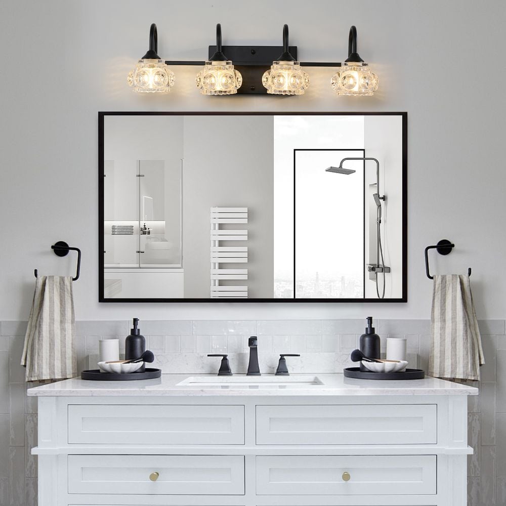Blisstyle 23 Inch Retro 4 Light Bathroom Vanity Light Fixture Black Finish with Crystal Glass Shades Wall Mounted Lighting for Bathroom Powder Room and Vanity Mirror No Bulbs Lighting Living Room Lighting Black Iron