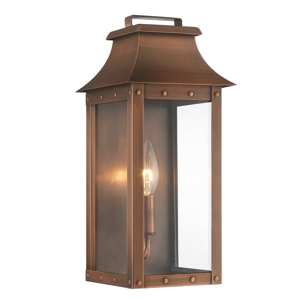 Small Outdoor Copper Wall Lantern Fixture in Solid Antique Copper 