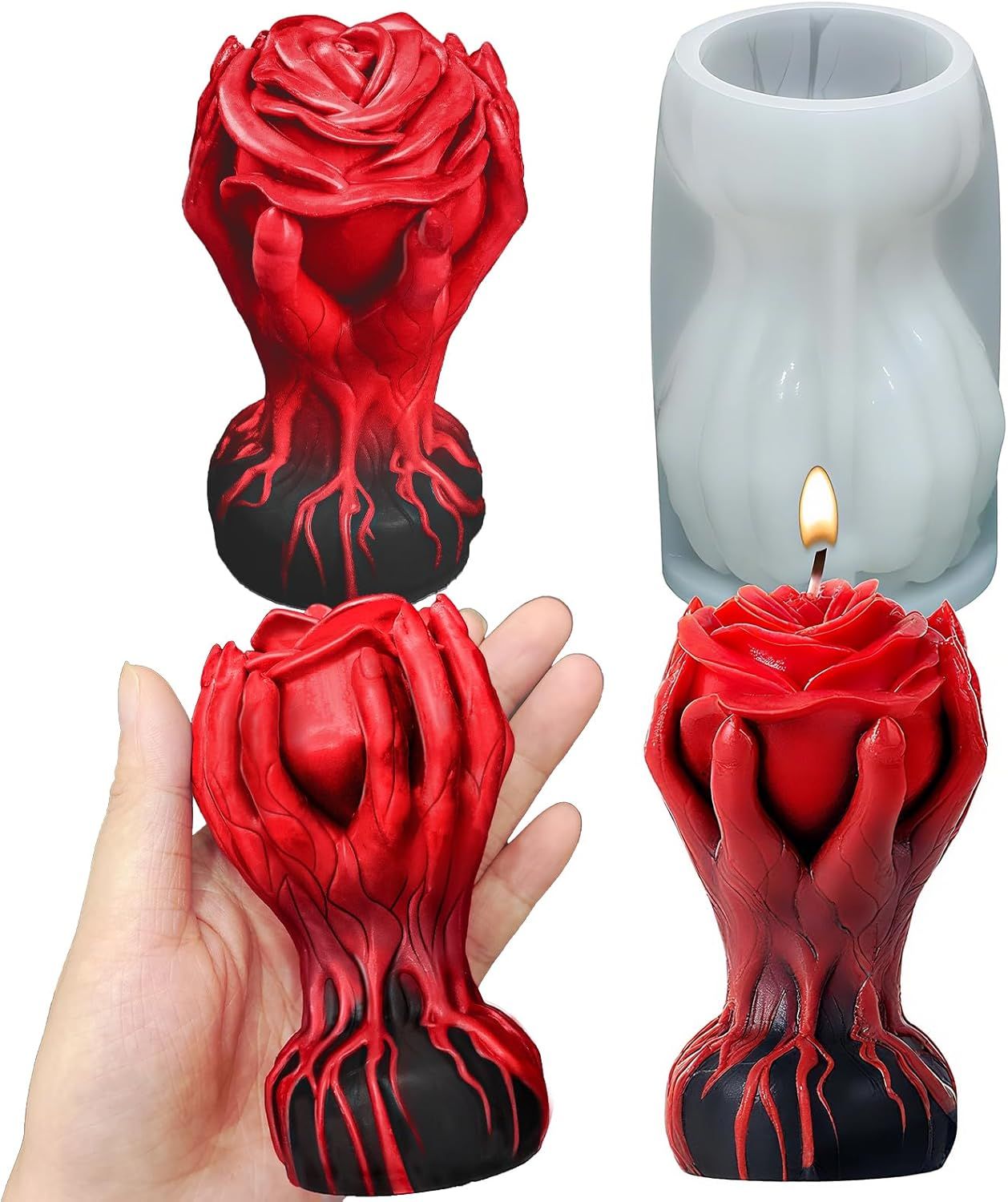 OBERSTER Skull Molds for Resin 3D Rose Skull Silicone Mold for Candle Making Epoxy Resin Casting Handmade Soap Plaster Clay Halloween Party Gifts Home Decoration