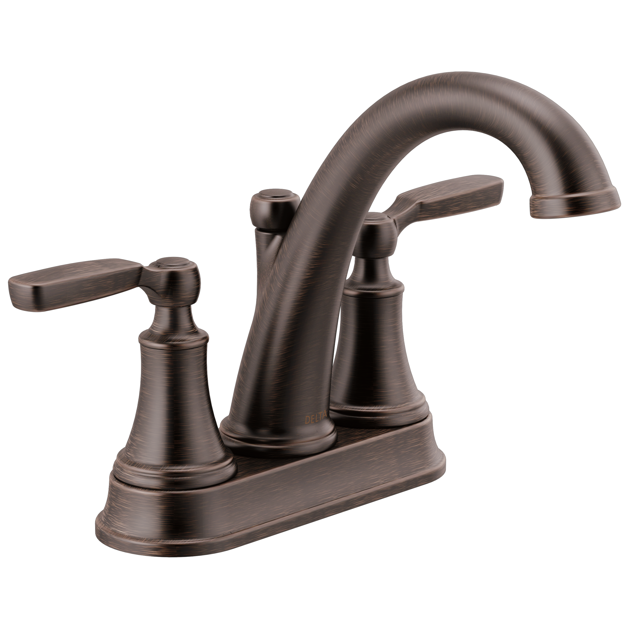 Delta 2532LF-RBMPU Woodhurst Venetian Bronze 4-in centerset 2-handle WaterSense Mid-arc Residential Handle Bathroom Sink Faucet with Drain