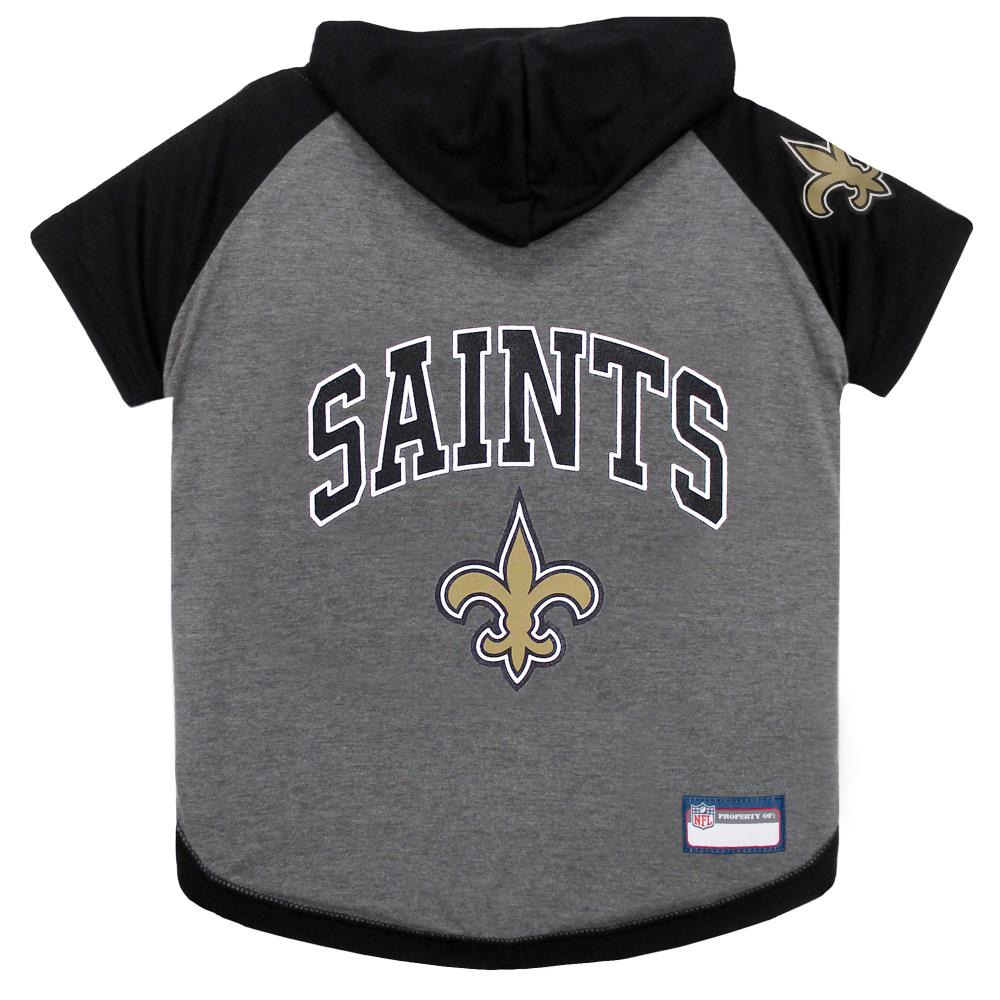 Pets First New Orleans Saints Hoodie Tee Shirt LG | Unisex | 100% Cotton | Gray | NFL Pet Clothing | Officially Licensed | Machine Washable -  NOS-4044-MD