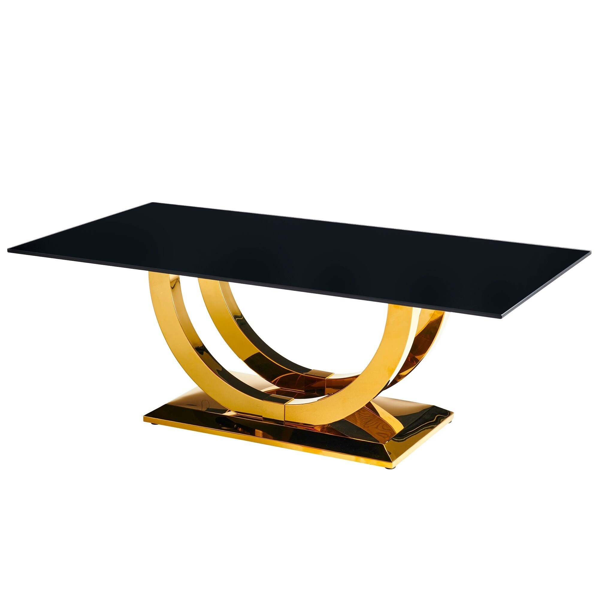 UOI - 50 inch Black and Gold Modern Rectangular Coffee Table with Tempered Glass Tabletop and Sta...