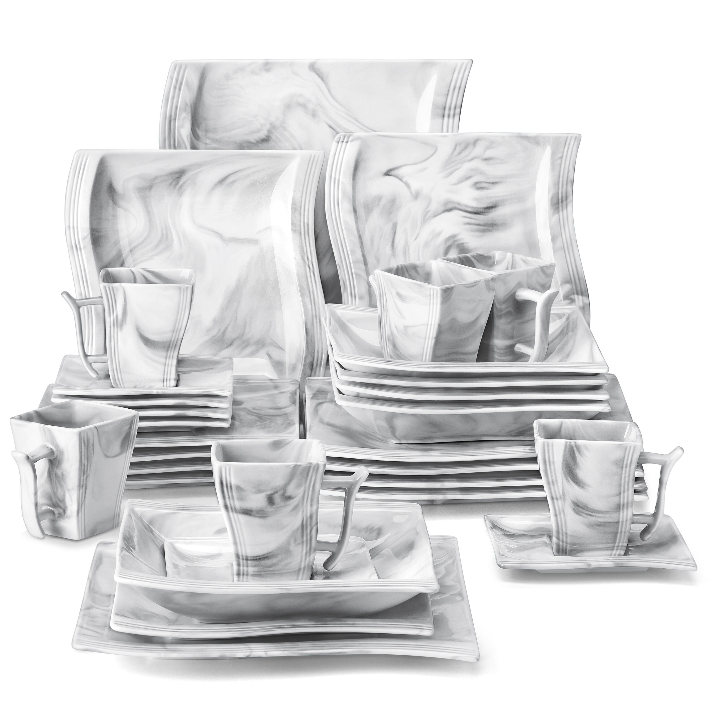 MALACASA Flora 26-Piece Porcelain Dinner Set with Bowls Dessert