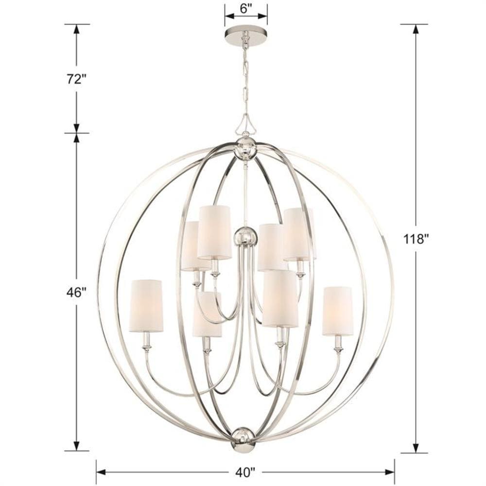 Elegant Sylvan 8-Light Polished Nickel Chandelier with White Silk Shades