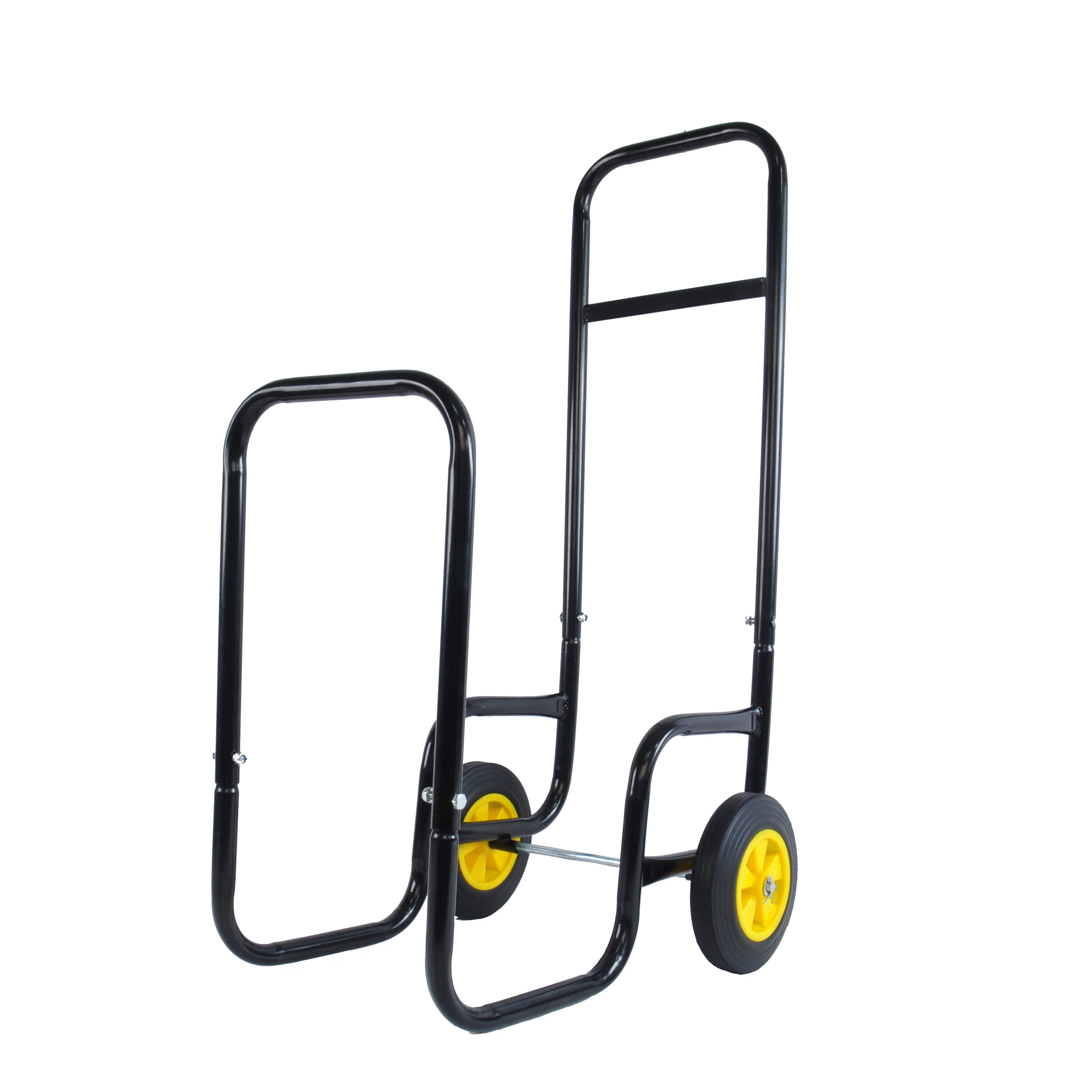 Rbied Firewood Log Cart Carrier Indoor Outdoor Steel Wood Rack Rolling Dolly Black