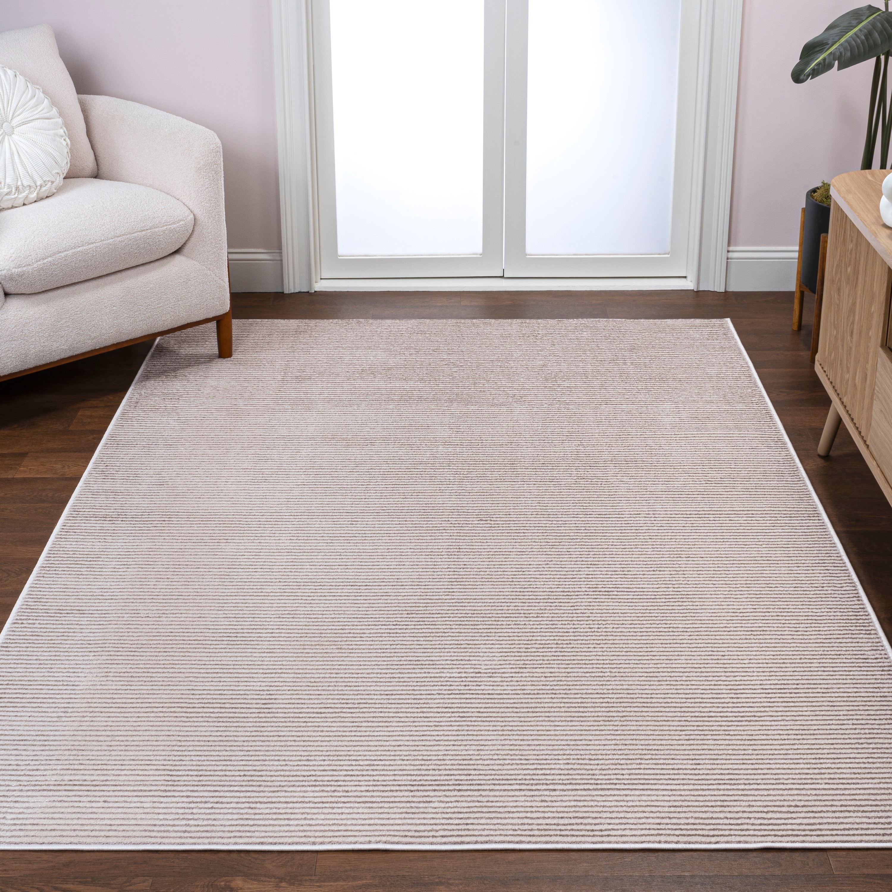 JONATHAN  Y CAR101A-3 CARMEL Cole Minimalist Pinstripe High-Low 3 x 5 (ft) Loomed Polyester Cream/Silver Rectangular Indoor Stripe Farmhouse/Cottage Area rug
