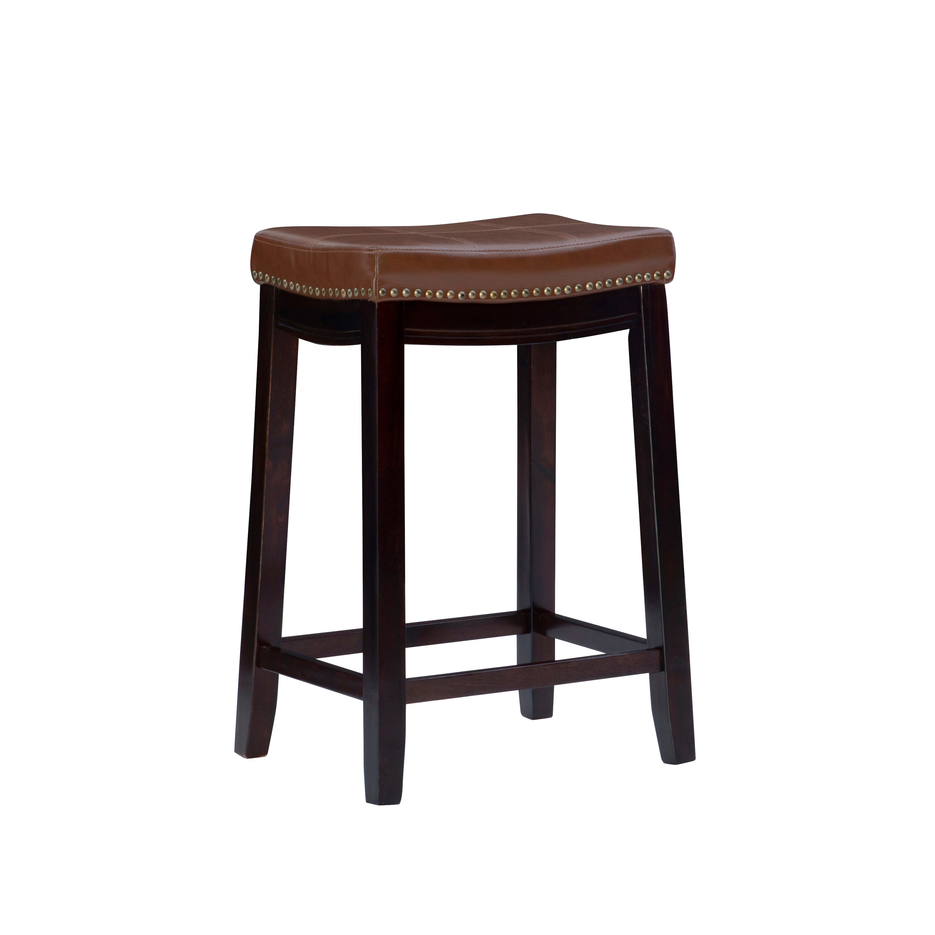 Linon CS234COG01U Claridge Brown Wood 26.0-in H Counter height Saddle seat Upholstered Wood Bar Stool