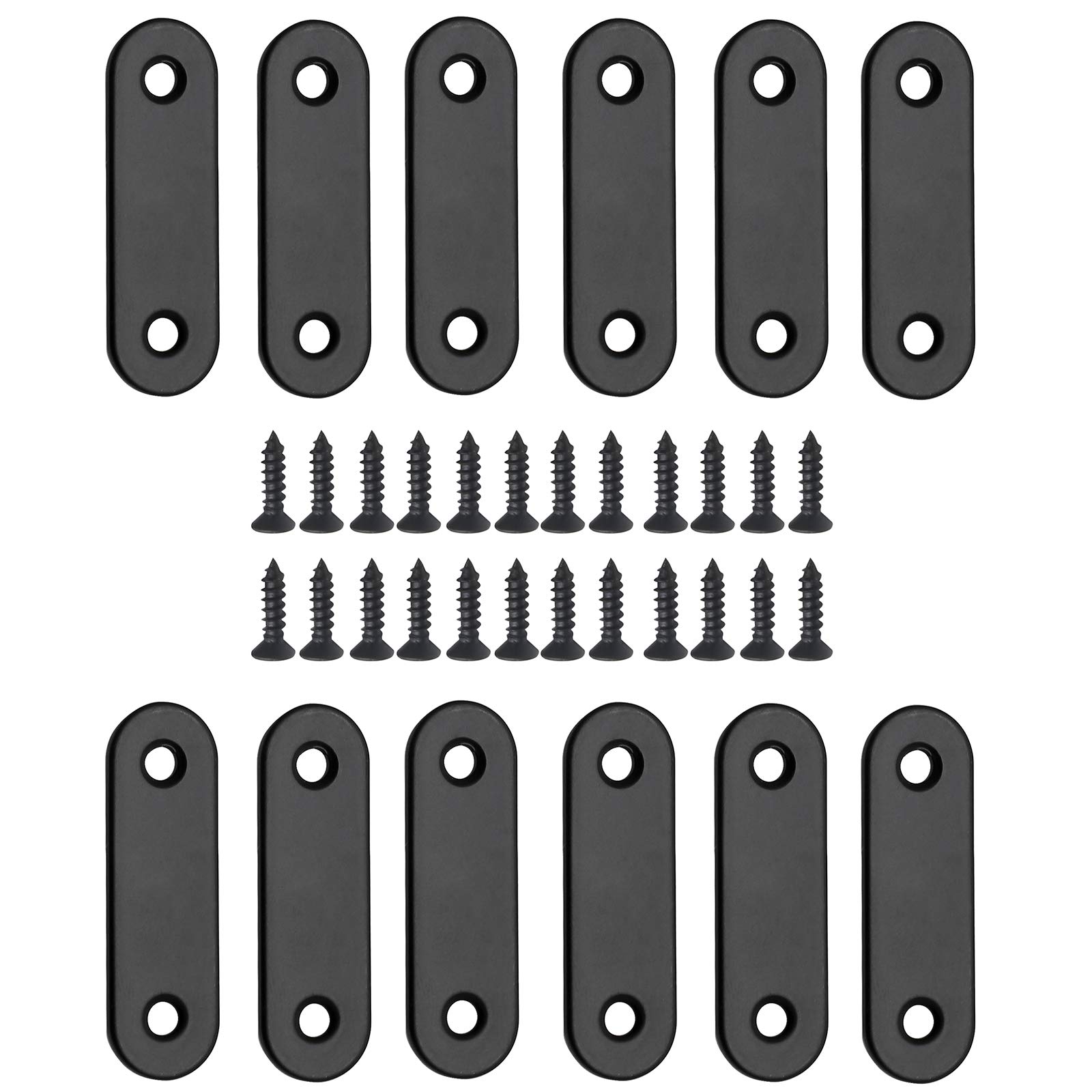 Etokfoks 12 Pcs Straight Brace Flat Brace 2 x 0 6 Stainless Steel Straight Bracket Mending Joining Plates for Wood Board Bed Frame Furniture Shelves Matte Black #EFT1003B33