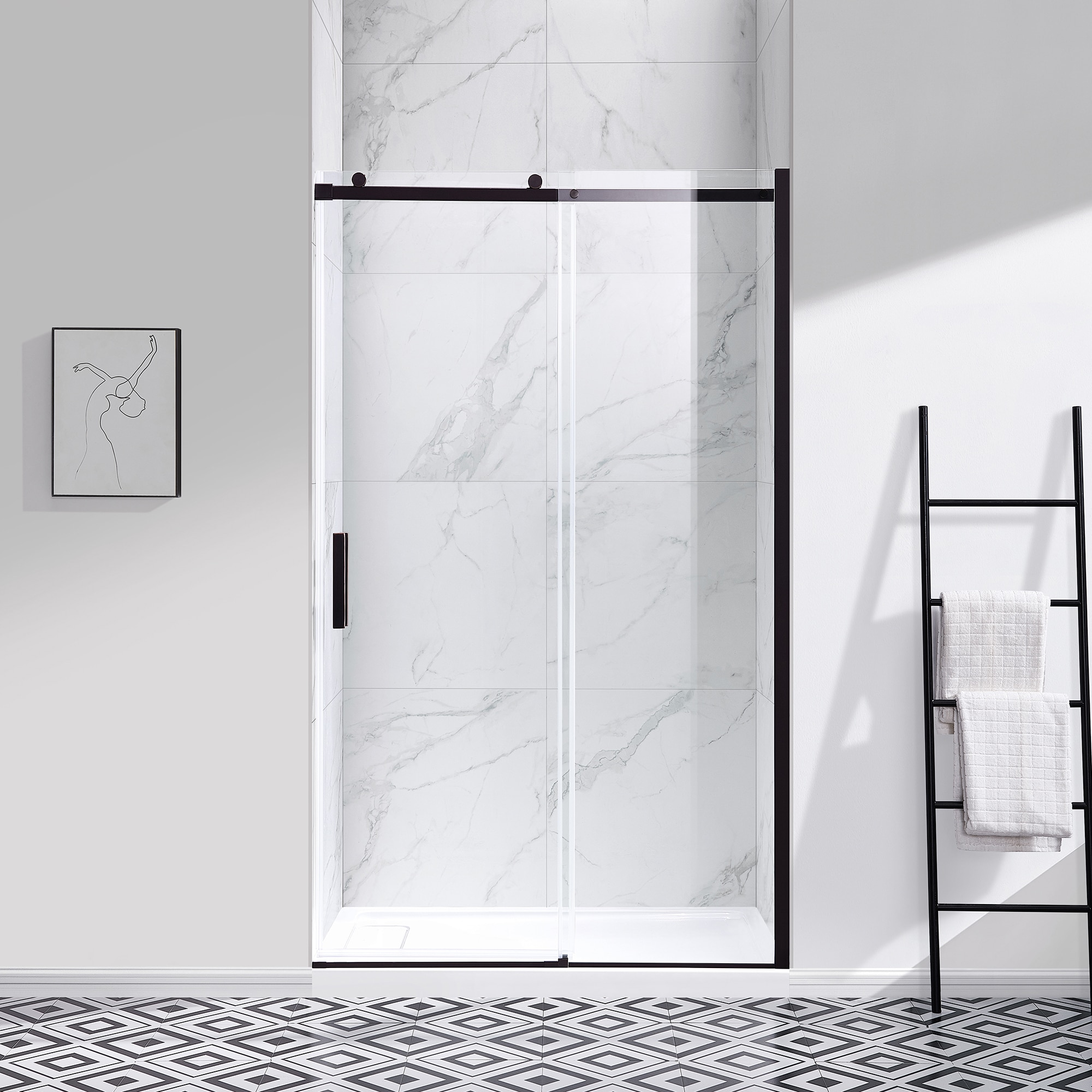 allen + roth 15SGP-DAVI48-ORB Davidson Oil-rubbed bronze 44-3/4-in to 48-in W x 78.75-Inches H Frameless Sliding Shower door 1/4-in Thick Clear Glass