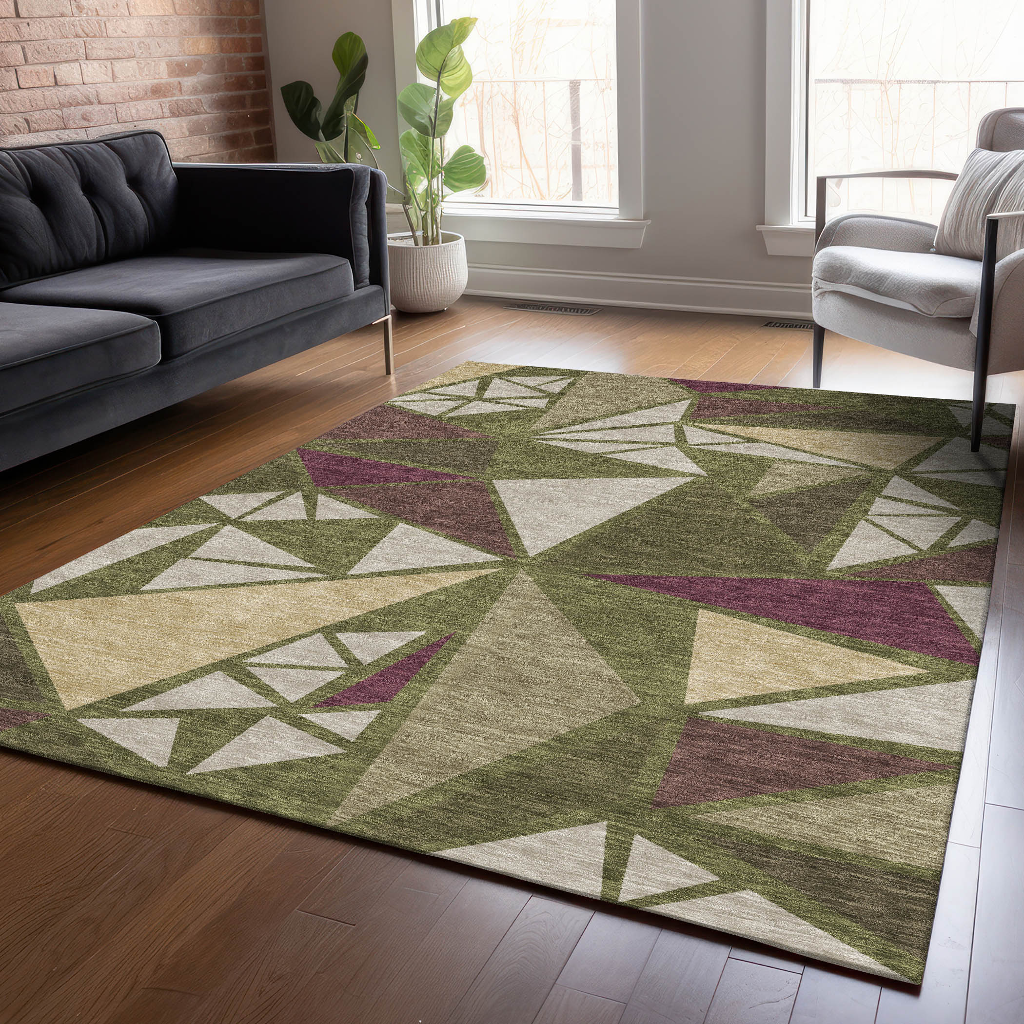 Addison Rugs ACN1039OL30X46 Chantille ACN1039OL 2 x 3 (ft) Polyester Olive Rectangular Indoor/Outdoor Geometric Machine washable Area rug