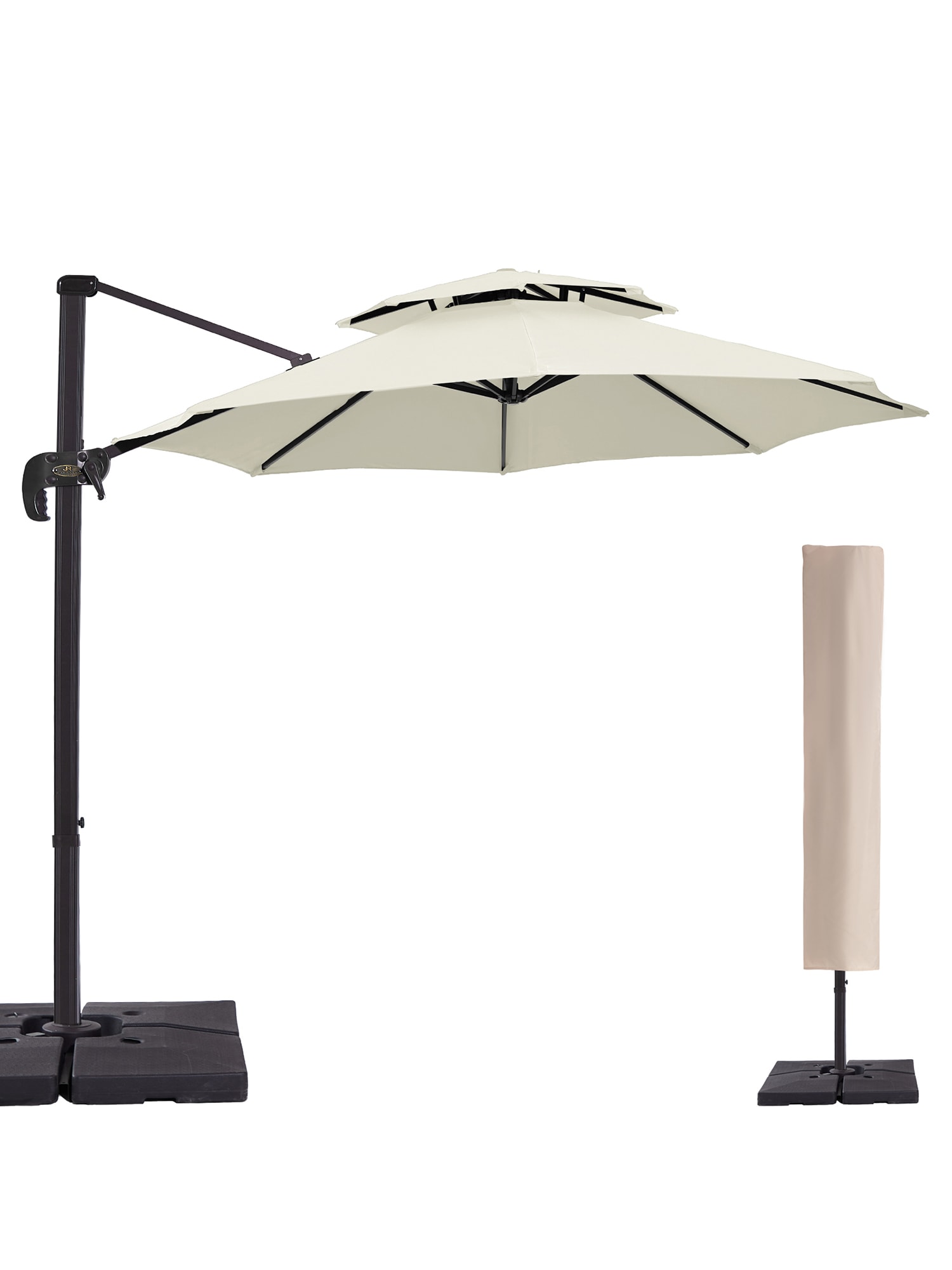 Jearey 9 Ft Round Offset Patio Umbrella With 360 Degree Rotation Bronze Frame Off White 