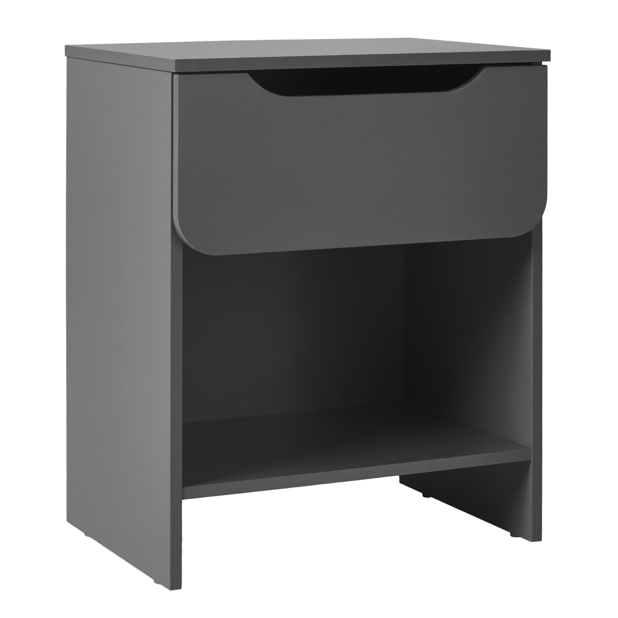 LOVMOR SF-M-B185P168886 Modern Minimalist 1Drawer Nightstand with Cubby Dark Grey