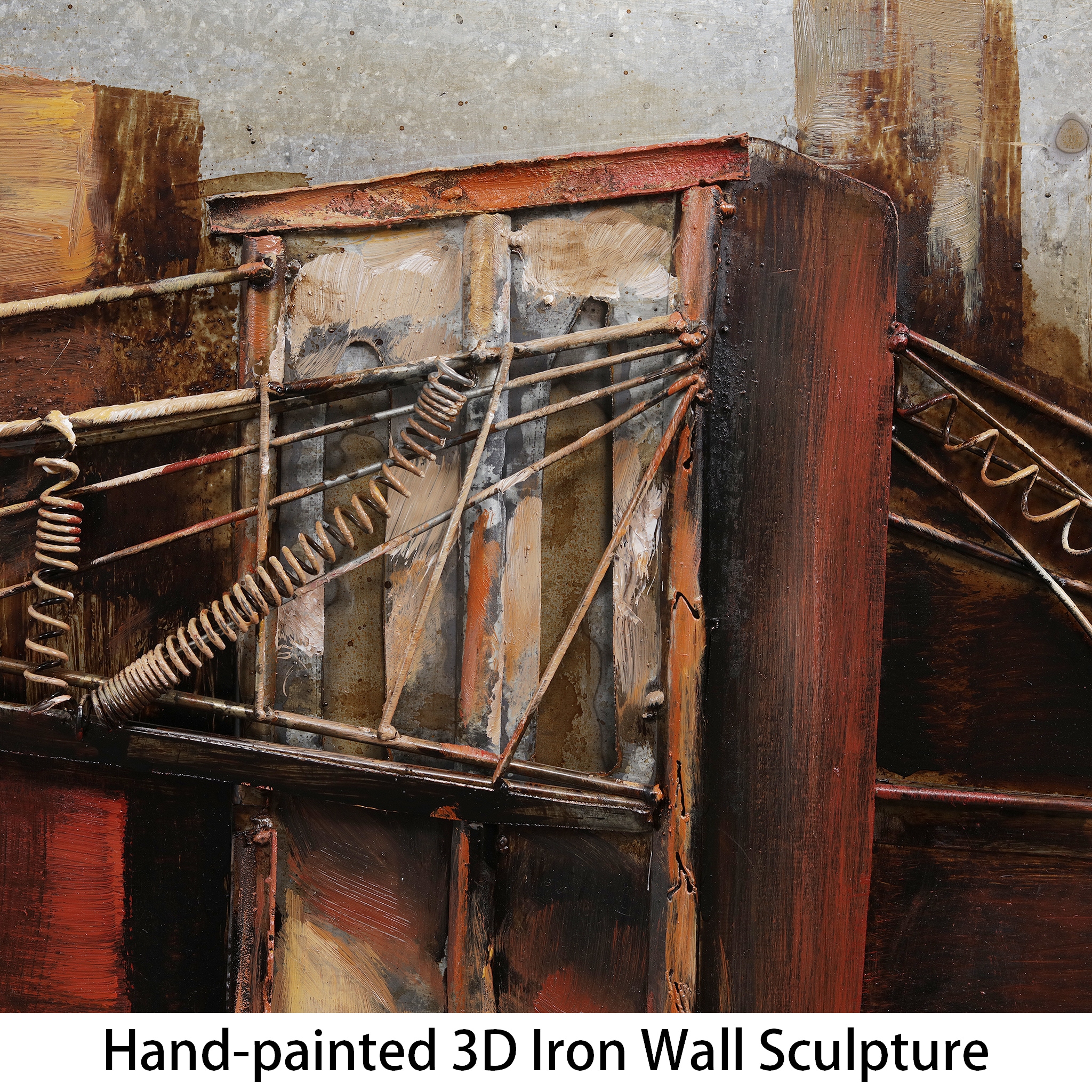 Hand Painted Iron Cityscape Wall Art Sculpture, 72" x 22"