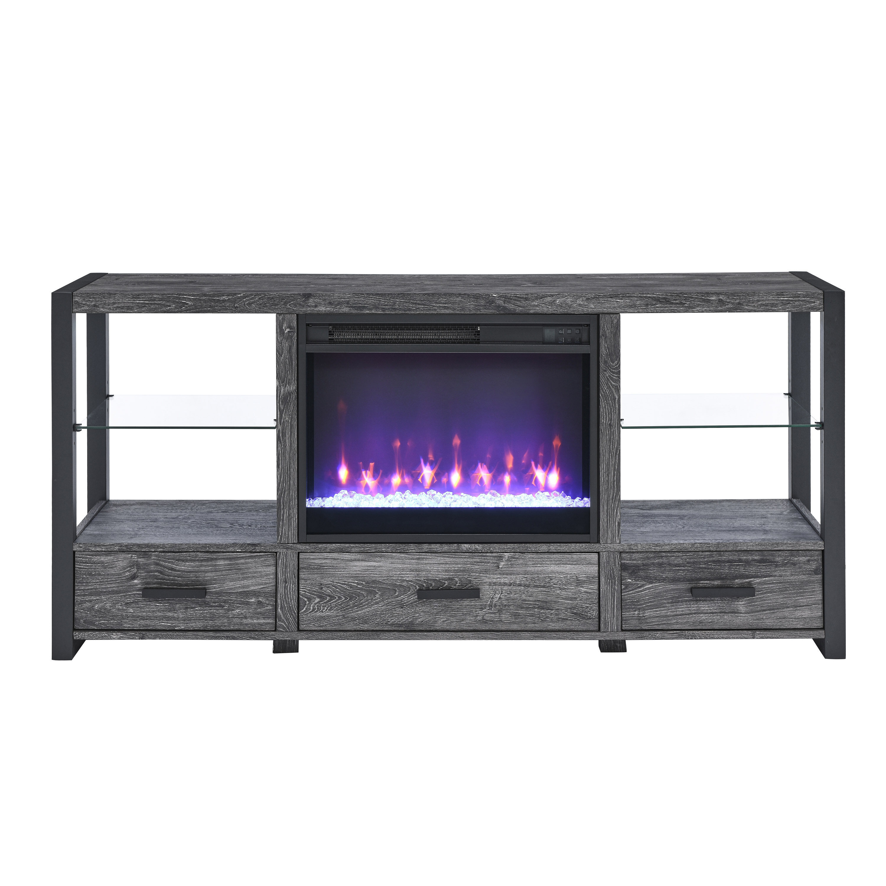 Maocao Hoom FZ11438 60-in W Dark Oak TV Stand with LED Flat wall Electric Fireplace with Remote Control Included