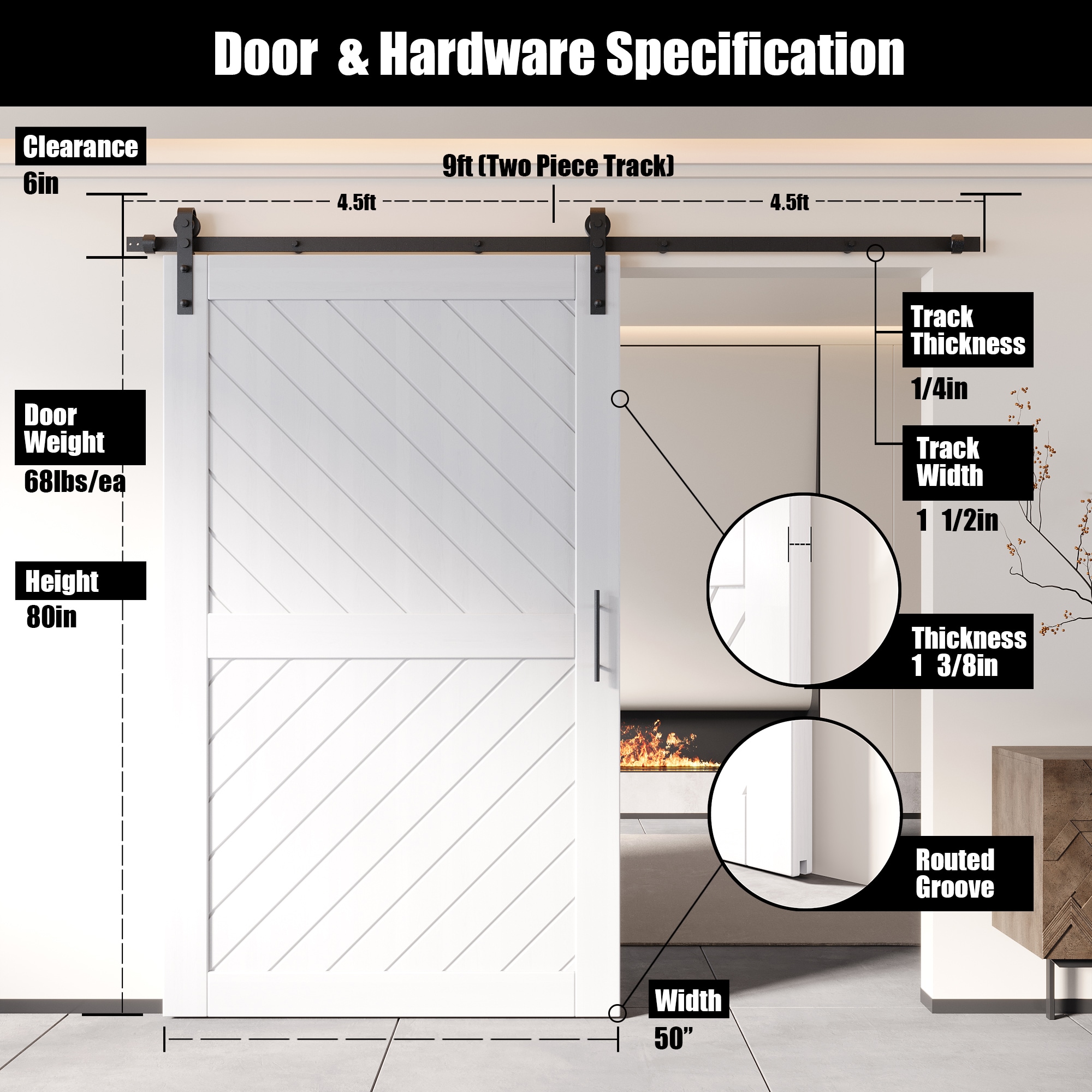 HOMACER YT1H108C-XT4-5080-WH Barn-Doors - View #2