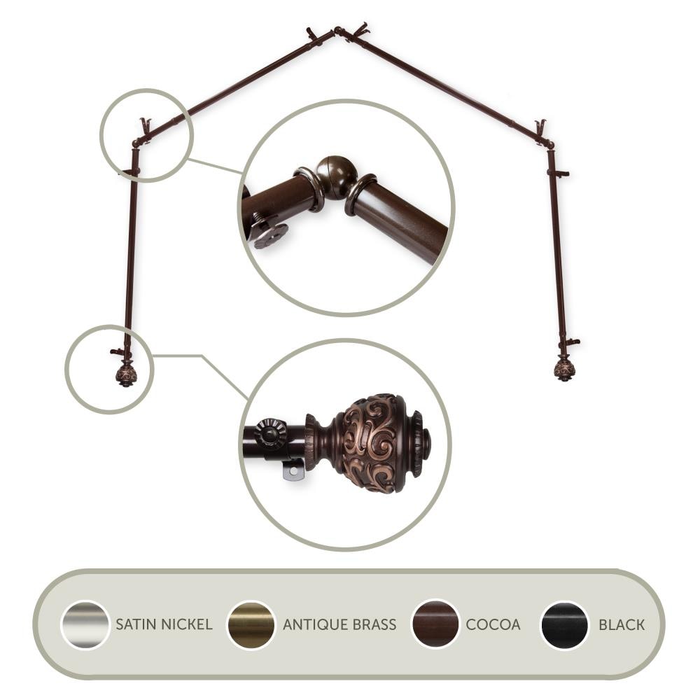 Hart & Harlow L4BAY-89-7 13/16-in Gianna 4-Sided 28-in to 48-in Cocoa Steel Bay window curtain rod with Finials