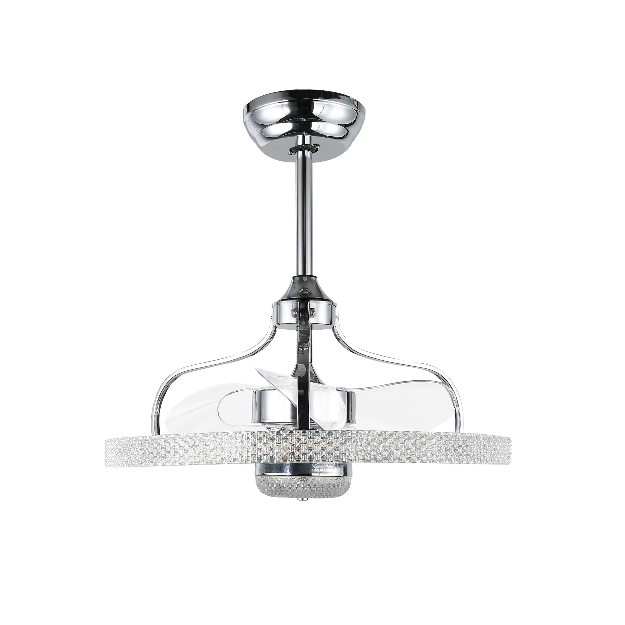 Bella Depot BD2029-C Retractable fan 24-in Chrome Color-changing Integrated LED Indoor Ceiling Fan with Light and Remote (3-Blade)