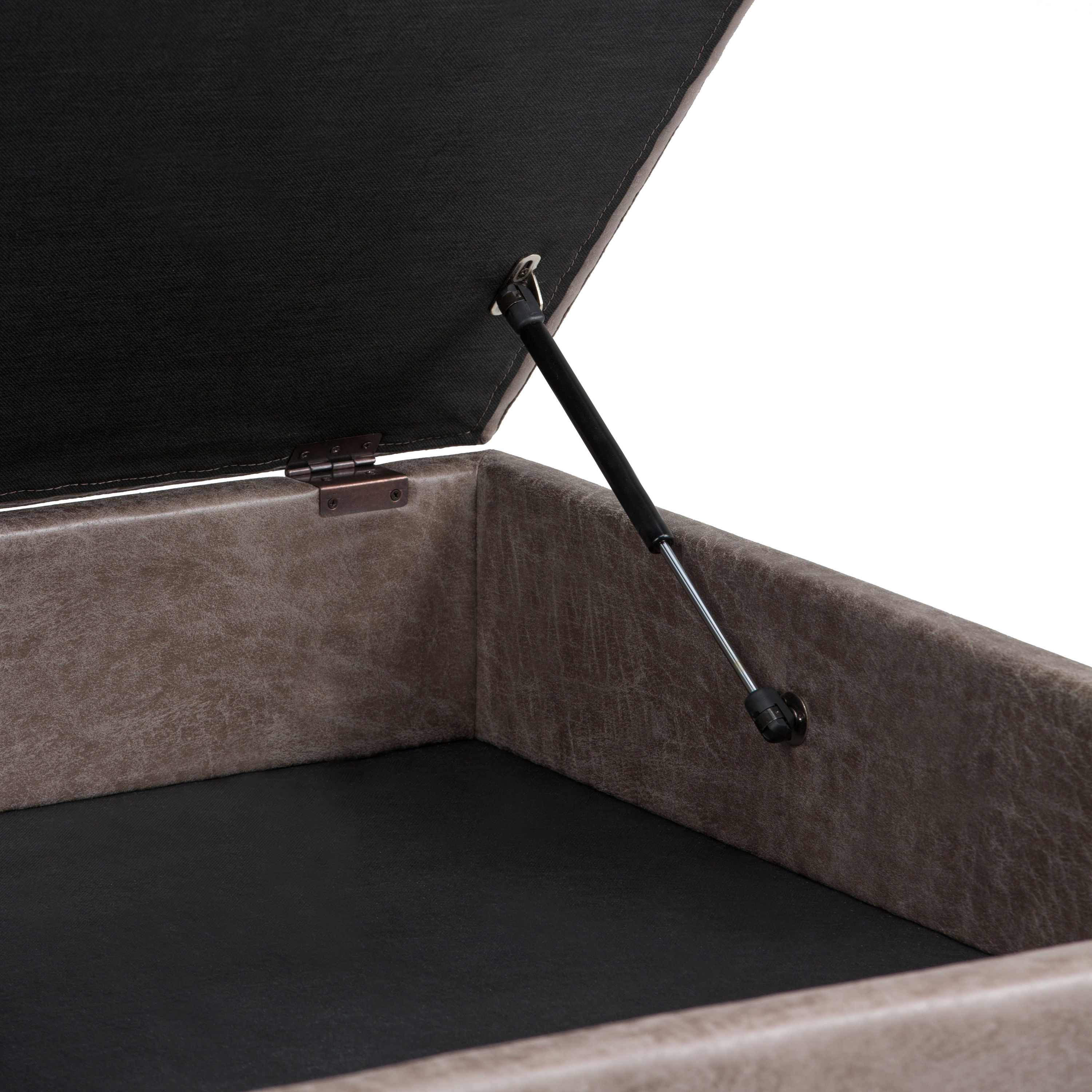 Owen 36" Distressed Grey Taupe Faux Leather Storage Ottoman