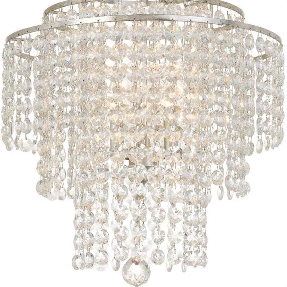 Antique Silver Mini 4-Light Crystal Chandelier with Hand Cut Beads