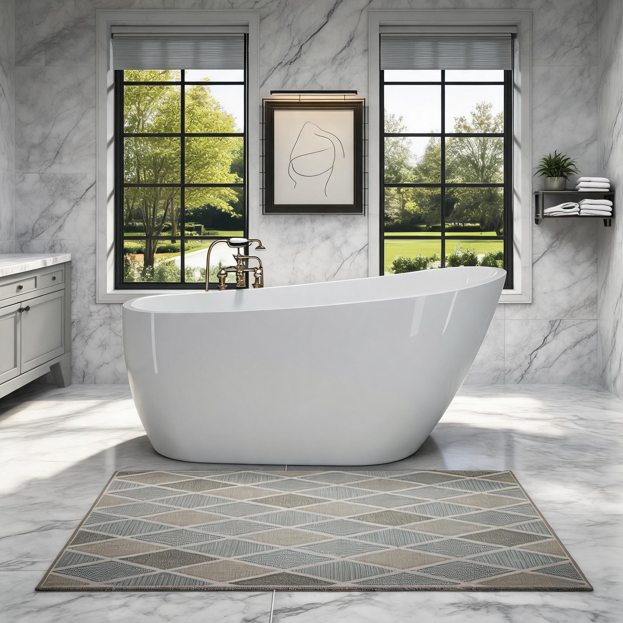 Watnature White-toned acrylic freestanding deep soaking bathtub for contemporary home bathroom spa upgrade 63 inch #9LVJTQ5FH4I5