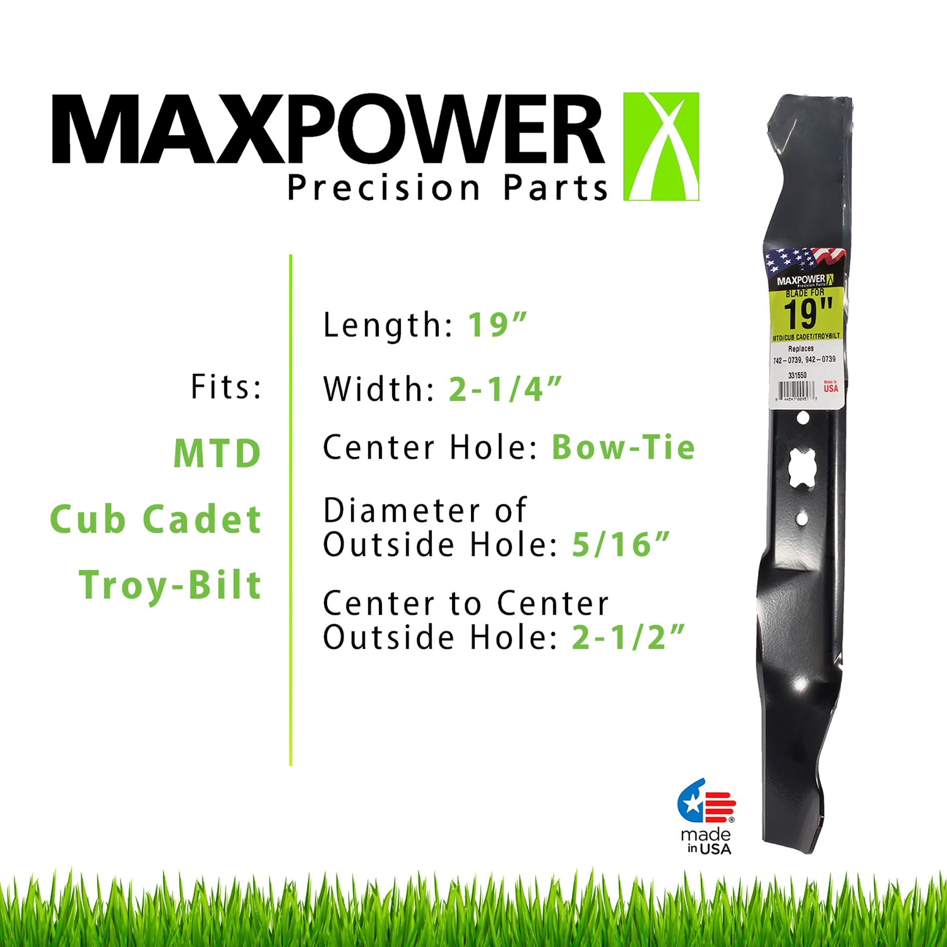 Maxpower 33119BDB Mulching Blade for 19 in. Cut Black and Decker Mowers replaces OEM #90541433-01