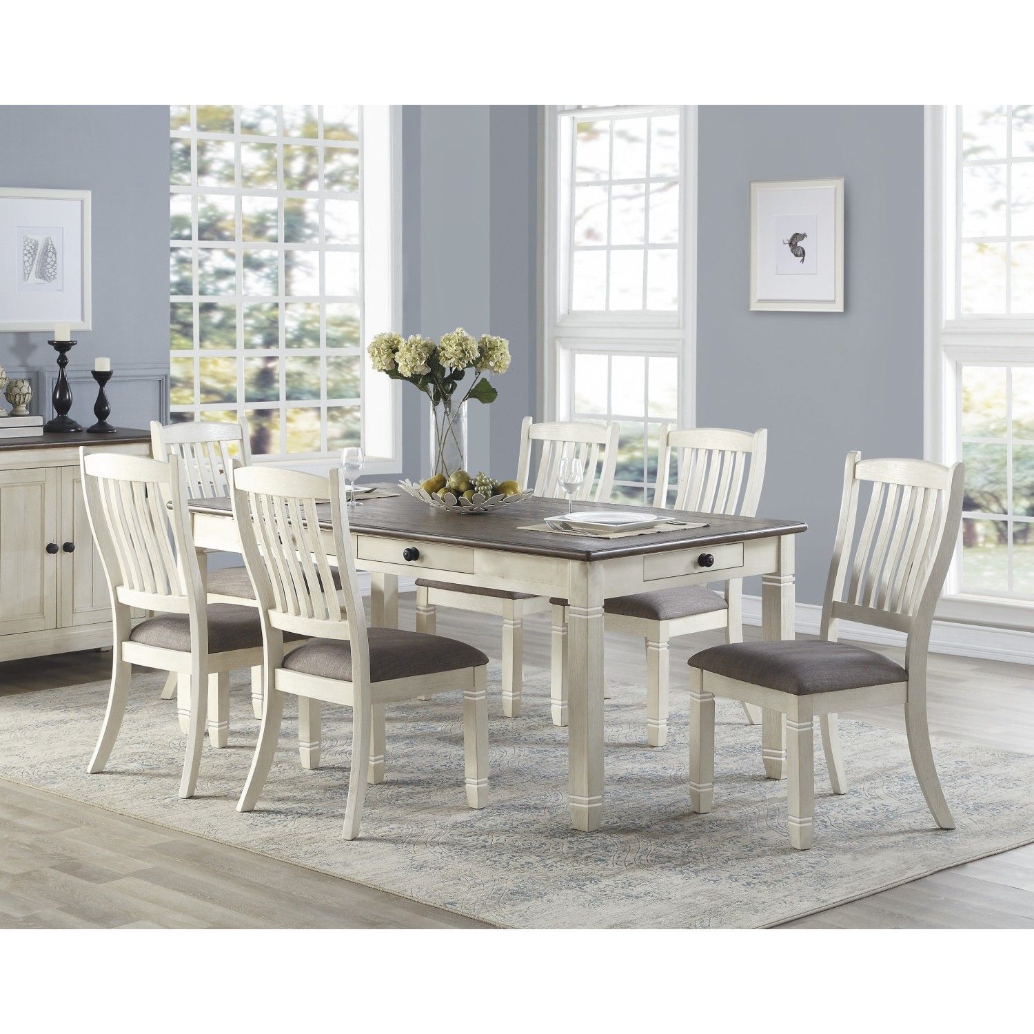 JASMODER B011S00224 Antique White Contemporary/Modern Dining Room Set with Rectangular Table (Seats 6)