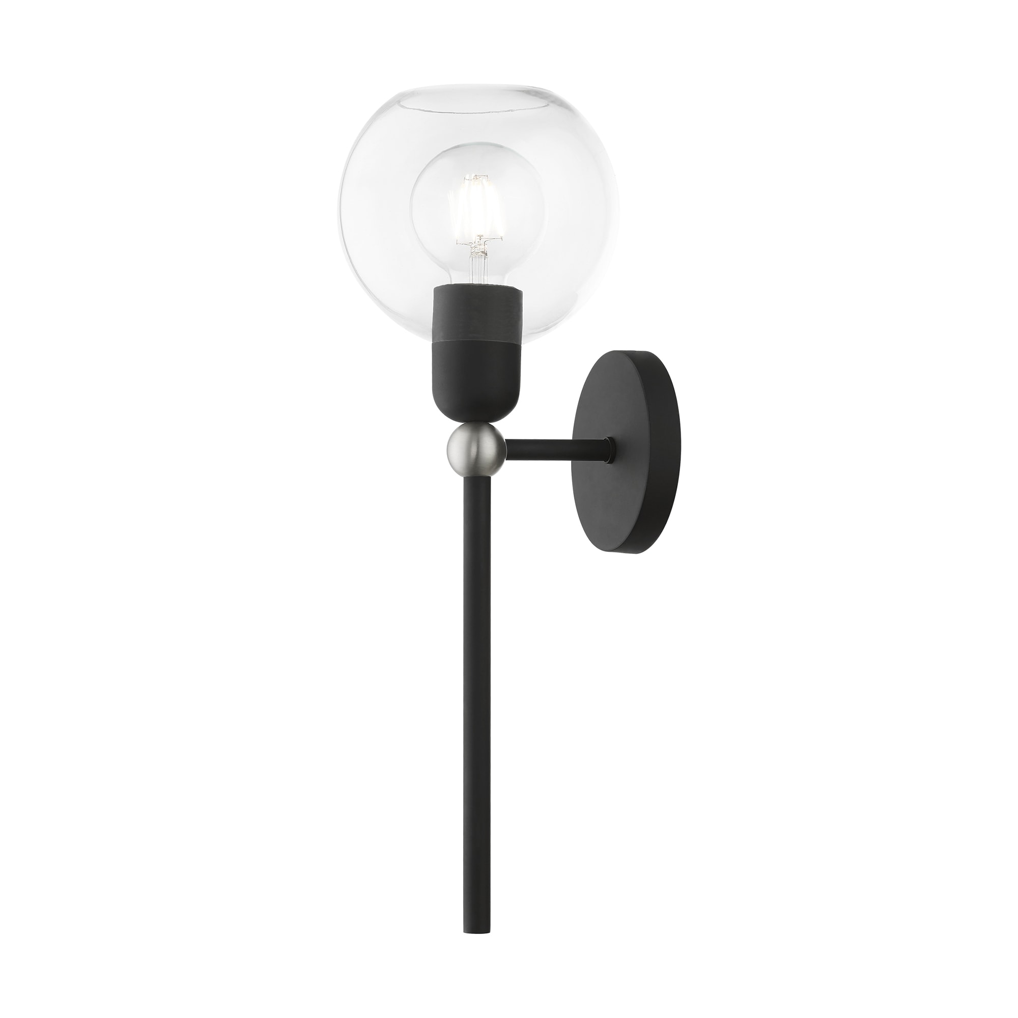 Black and Brushed Nickel 1-Light Sconce with Clear Glass Shade