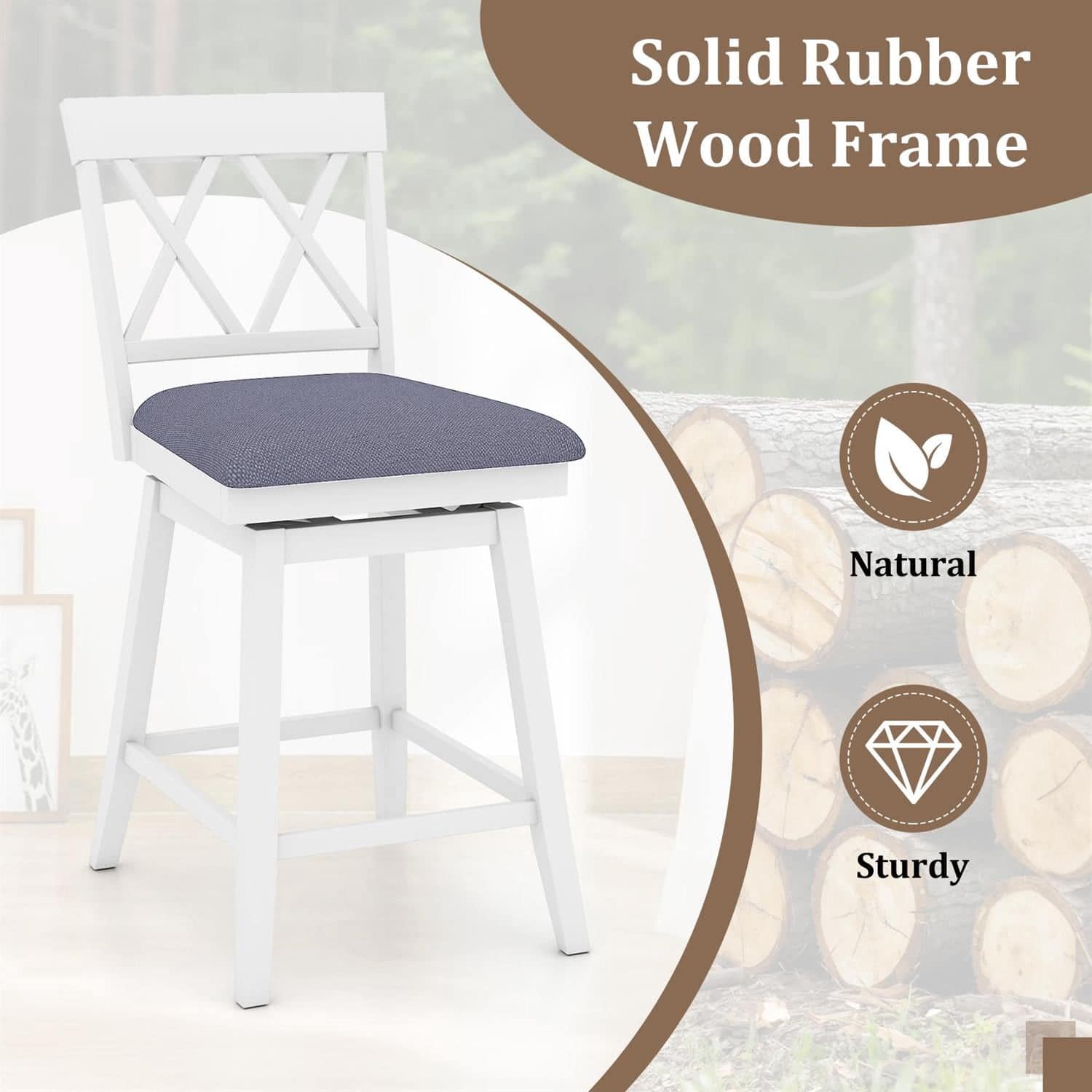 VERYKE 24 Inch Counter Height Barstools with Backrest and Upholstered ...