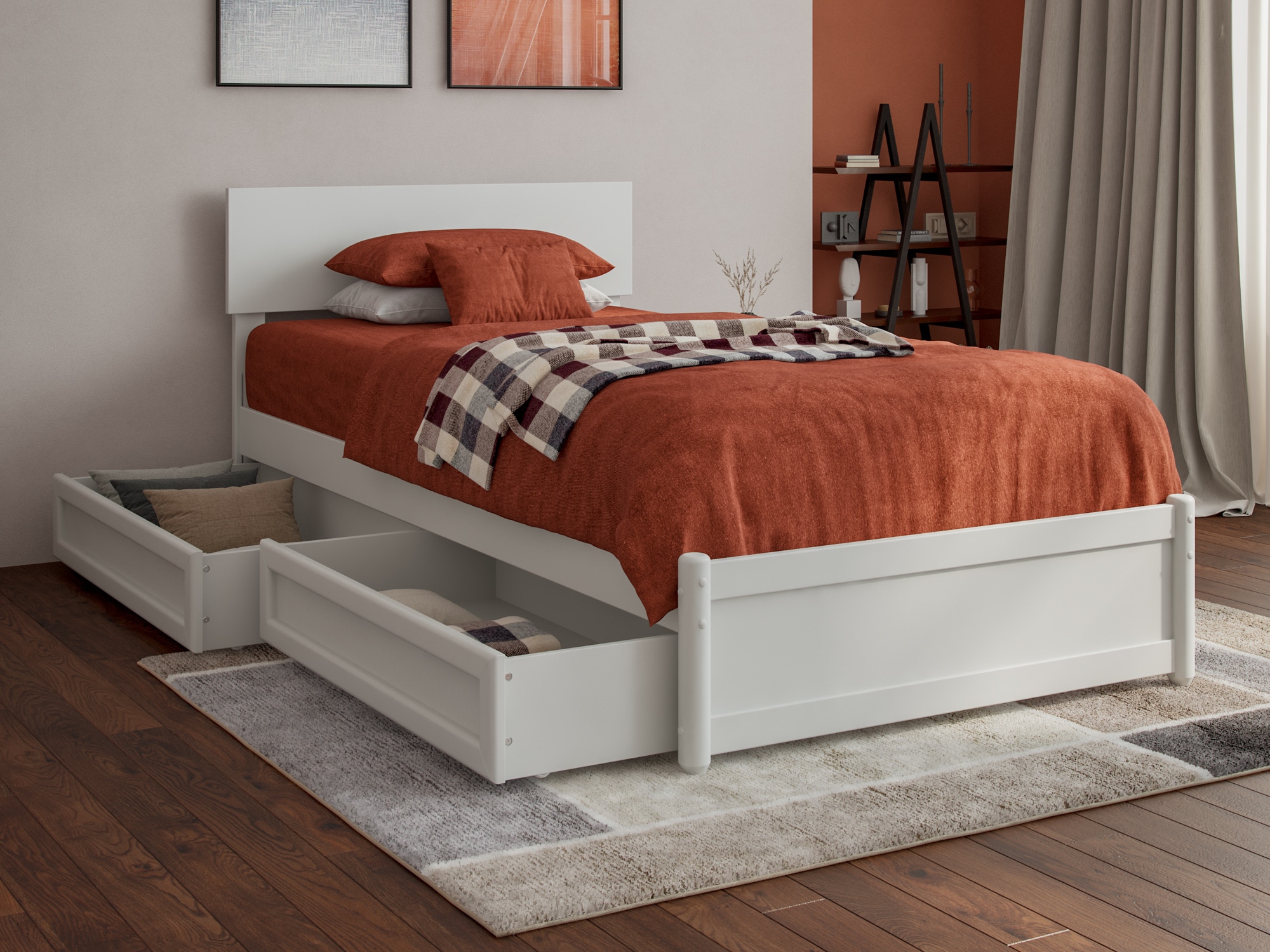 AFI AR8187112 Wesley White Twin extra long Wood Platform Bed with Storage