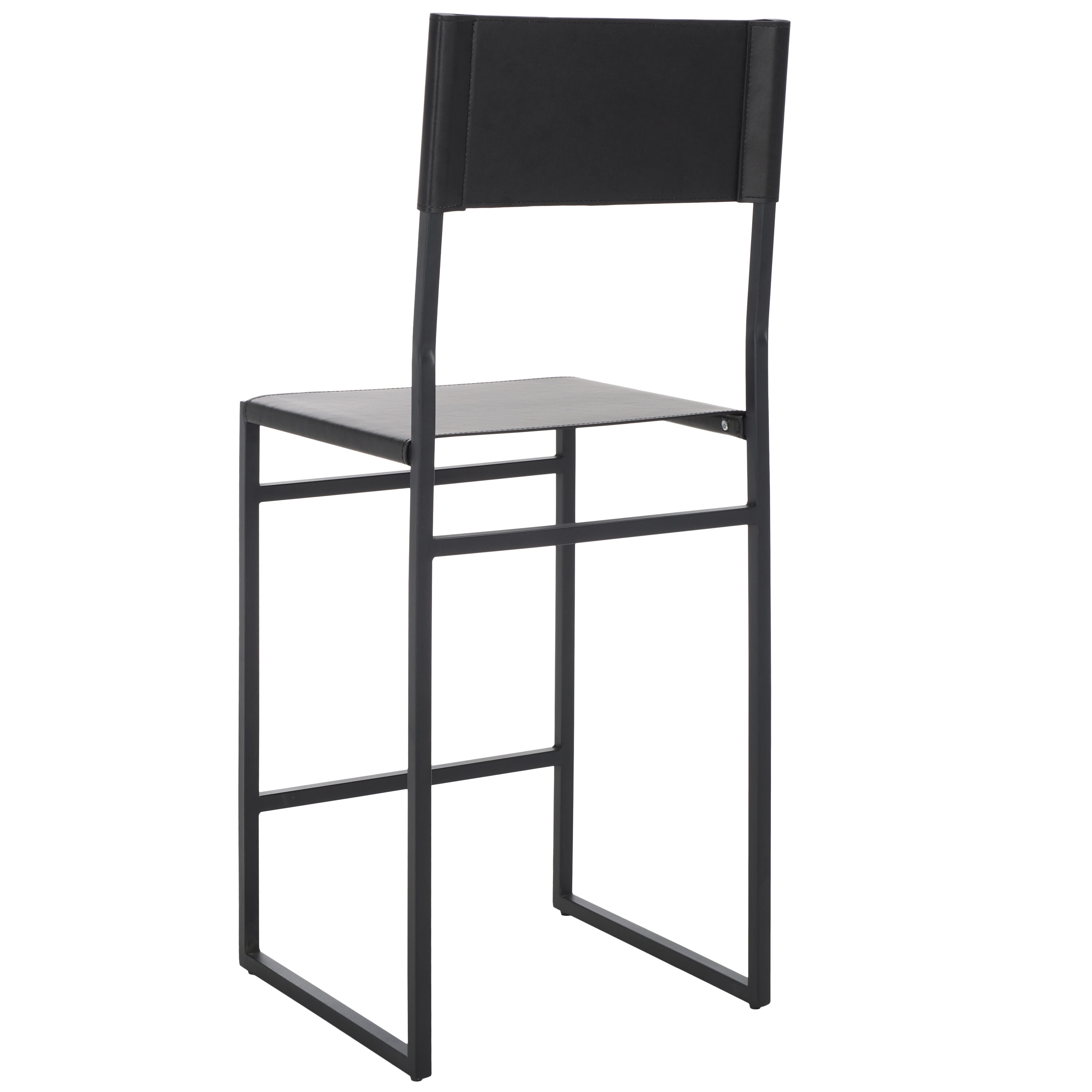 Layne Black Leather and Metal Minimalist Counter Stool