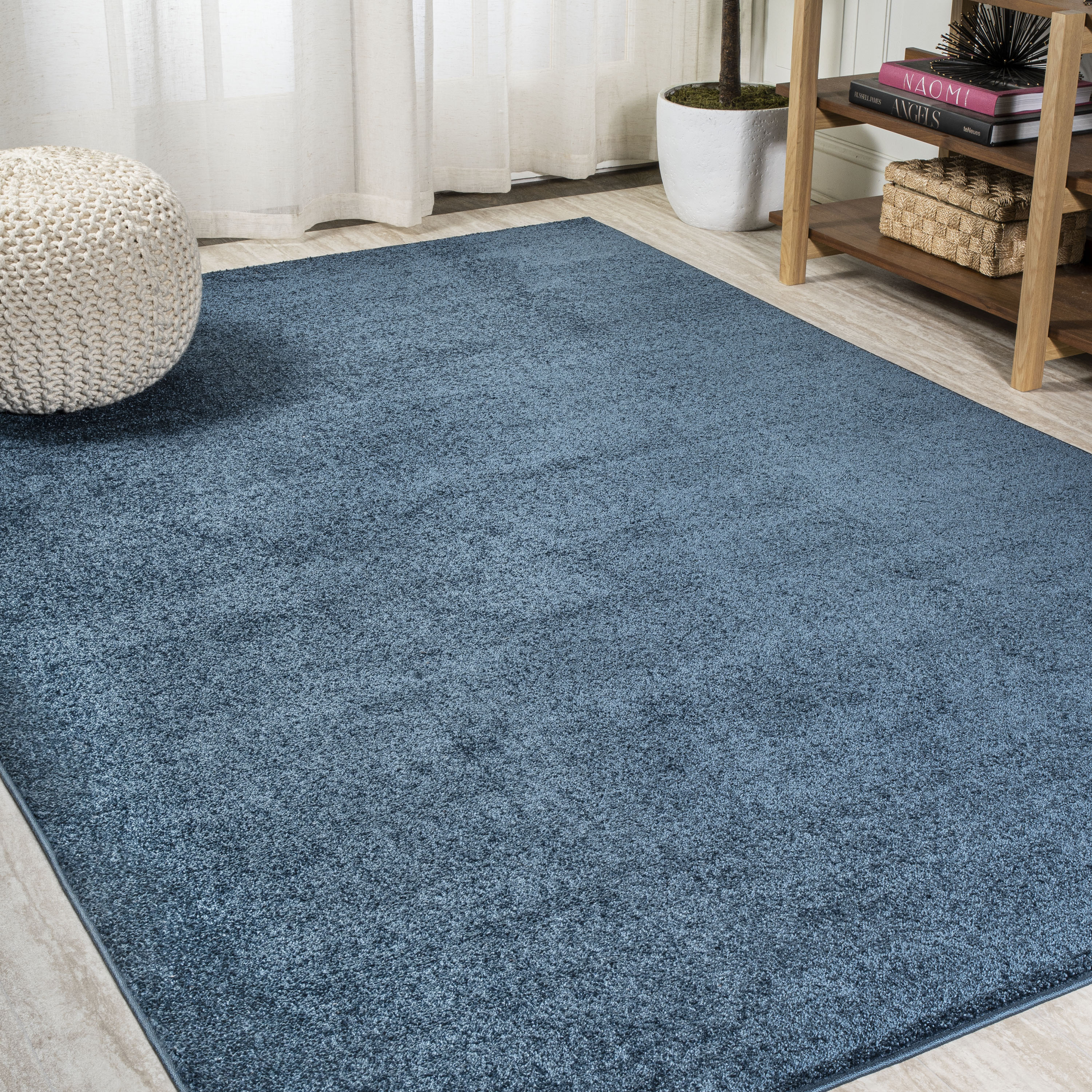 JONATHAN  Y SEU100C-15 SUPERSOFT Haze Solid Low-Pile 12 x 15 (ft) Loomed Polypropylene Navy Rectangular Indoor Solid Coastal Area rug