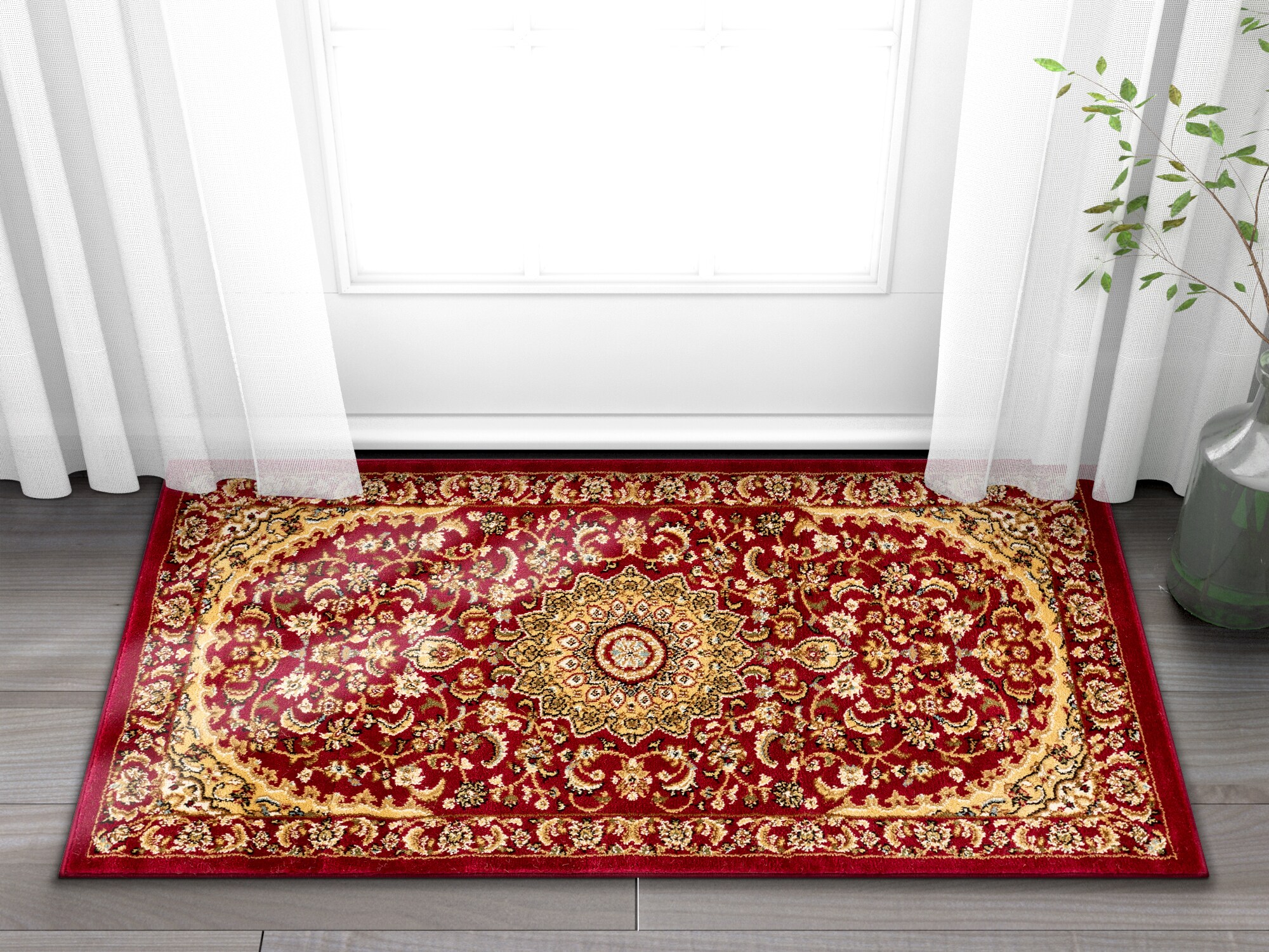 Well Woven 36403 2 x 4 (ft) Loomed Polypropylene Red Rectangular Indoor Medallion Persian Area rug
