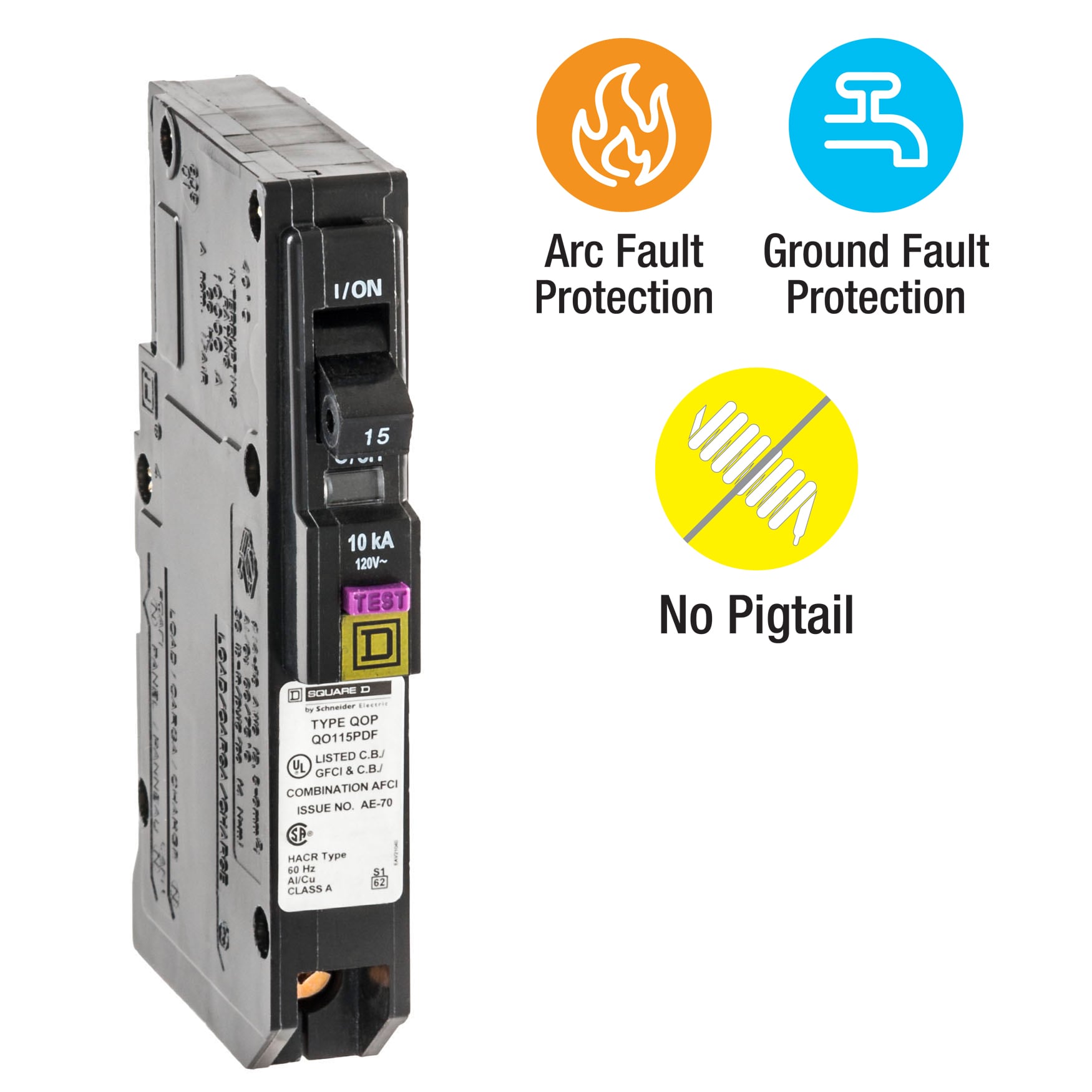 Details about   Square D Single Pole 15 Amp QO DF Combination CAFI/GFI Plug-On Circuit Breaker