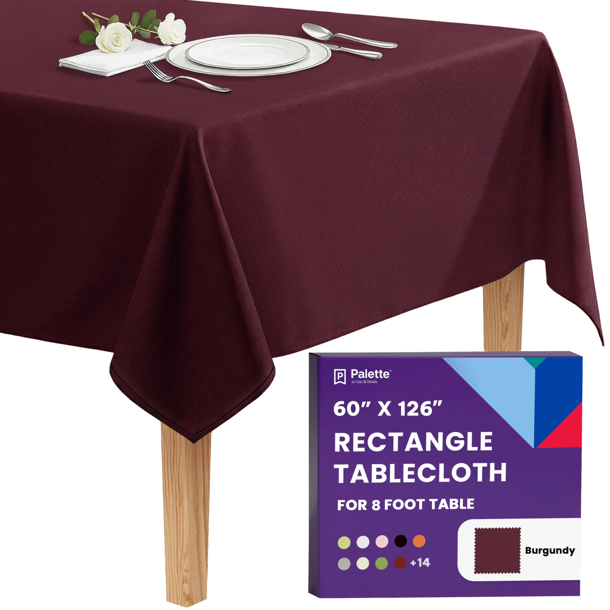 Gee Di Moda  Rectangle Tablecloth - 60 x 126 Inch Burgundy Rectangle Table Cloth - Heavy Duty Washable Fabric - for Buffet Table Holiday Party Dinner Wedding and Baby Shower