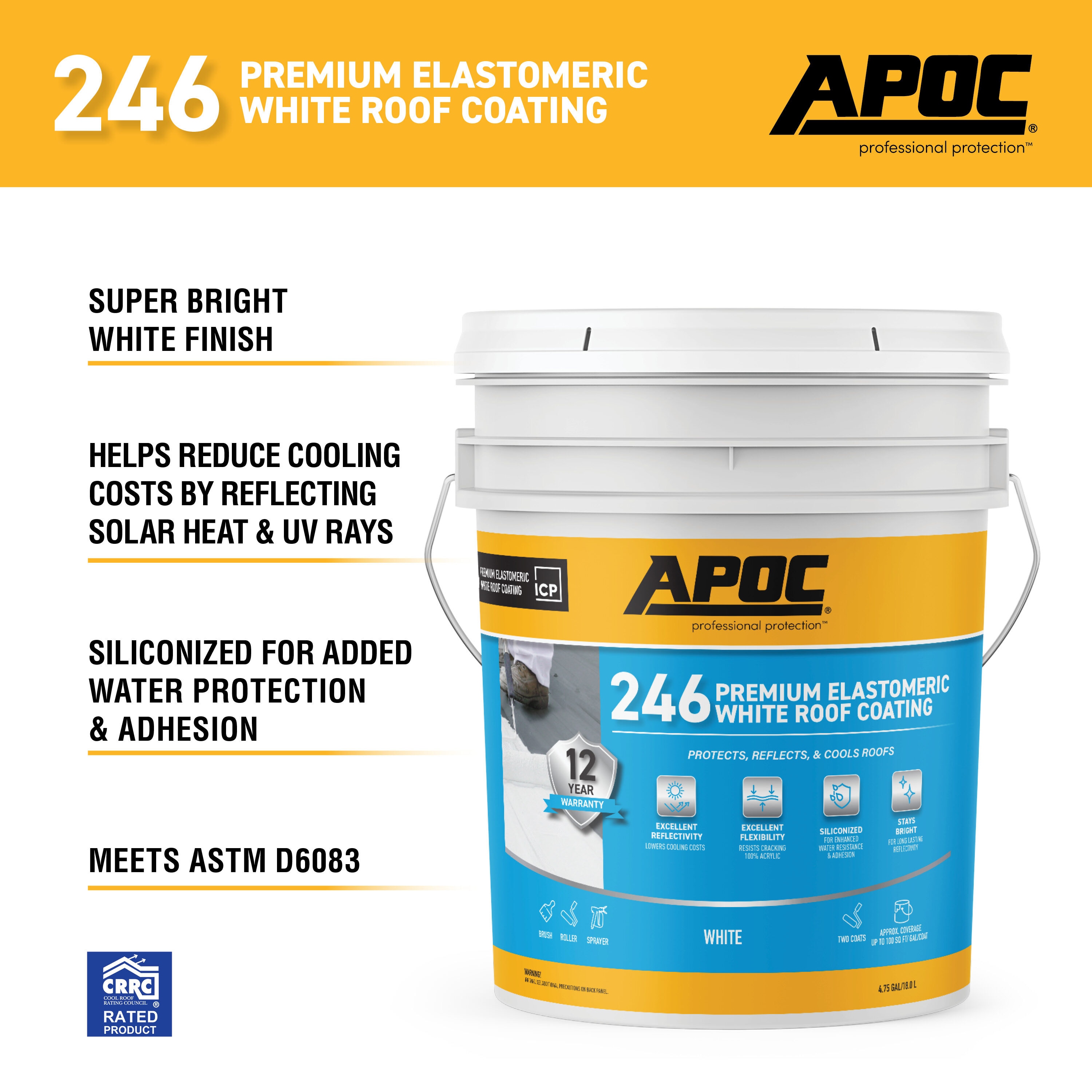 APOC 246 4.75-Gallon White Elastomeric Reflective Roof Coating (12-year ...