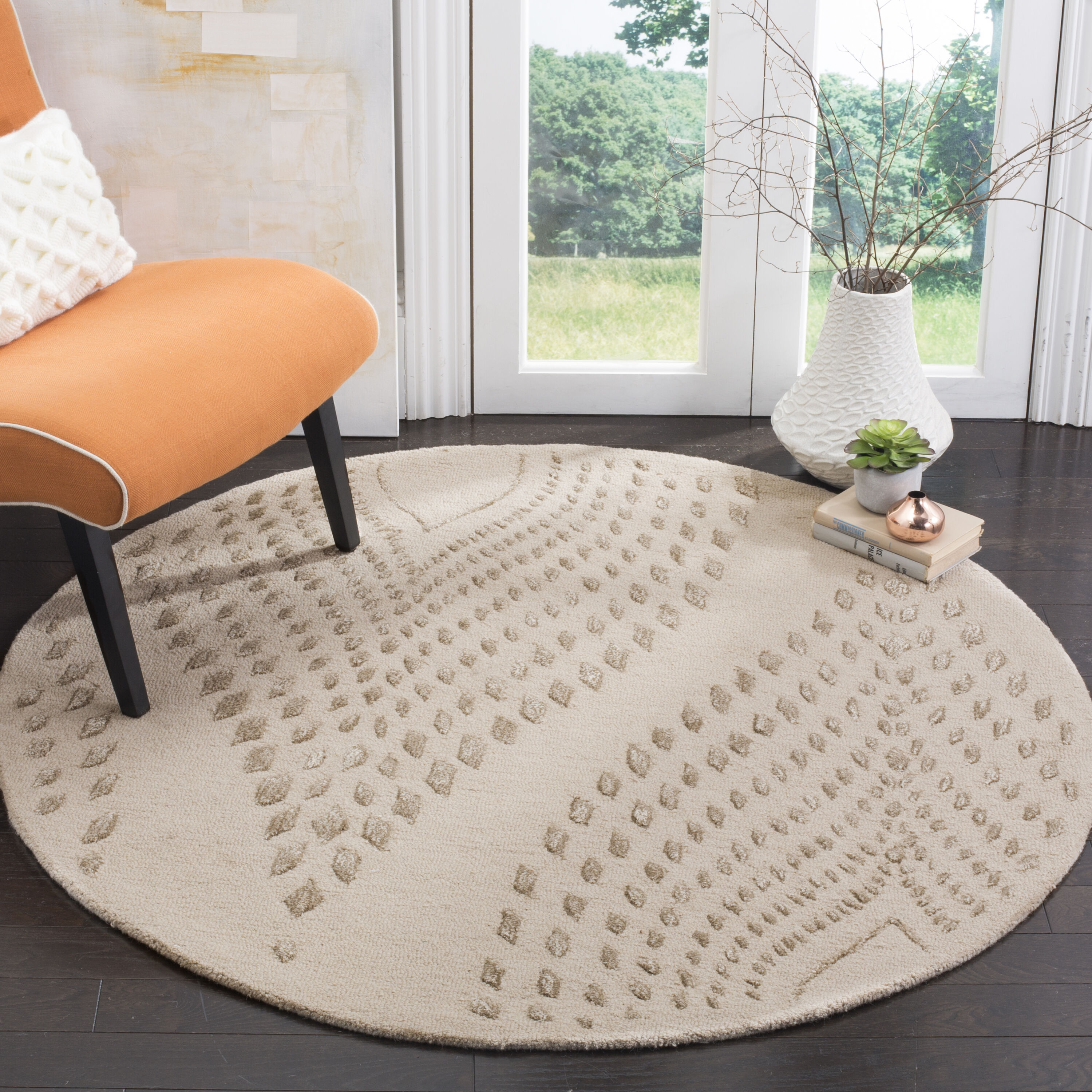  Bella 126 Sand/Brown Contemporary 5ft x 5ft Round Rug