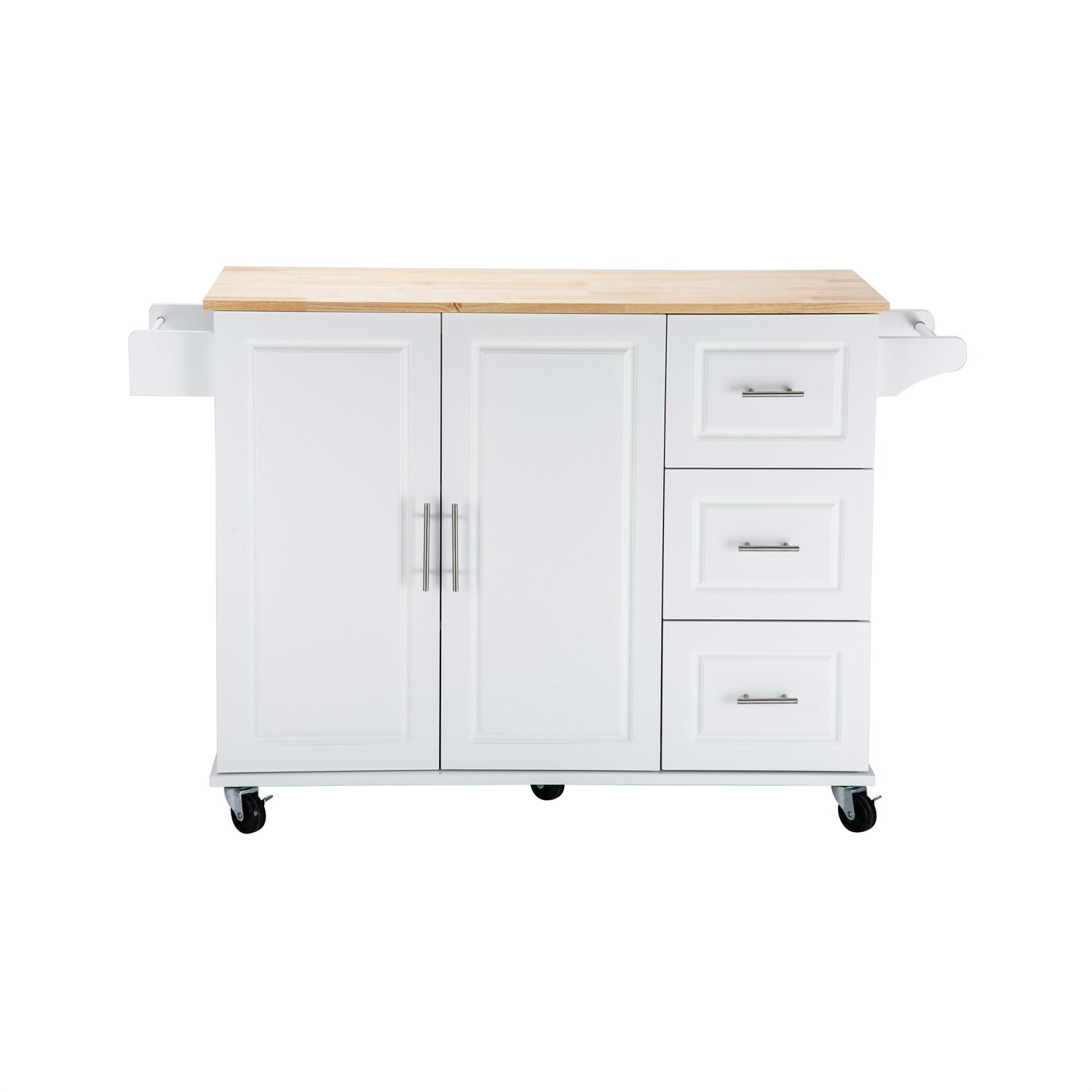 BABOOM White Mdf Base with Wood Top Rolling Kitchen Island (17-in x 53.93-in x 36.22-in)