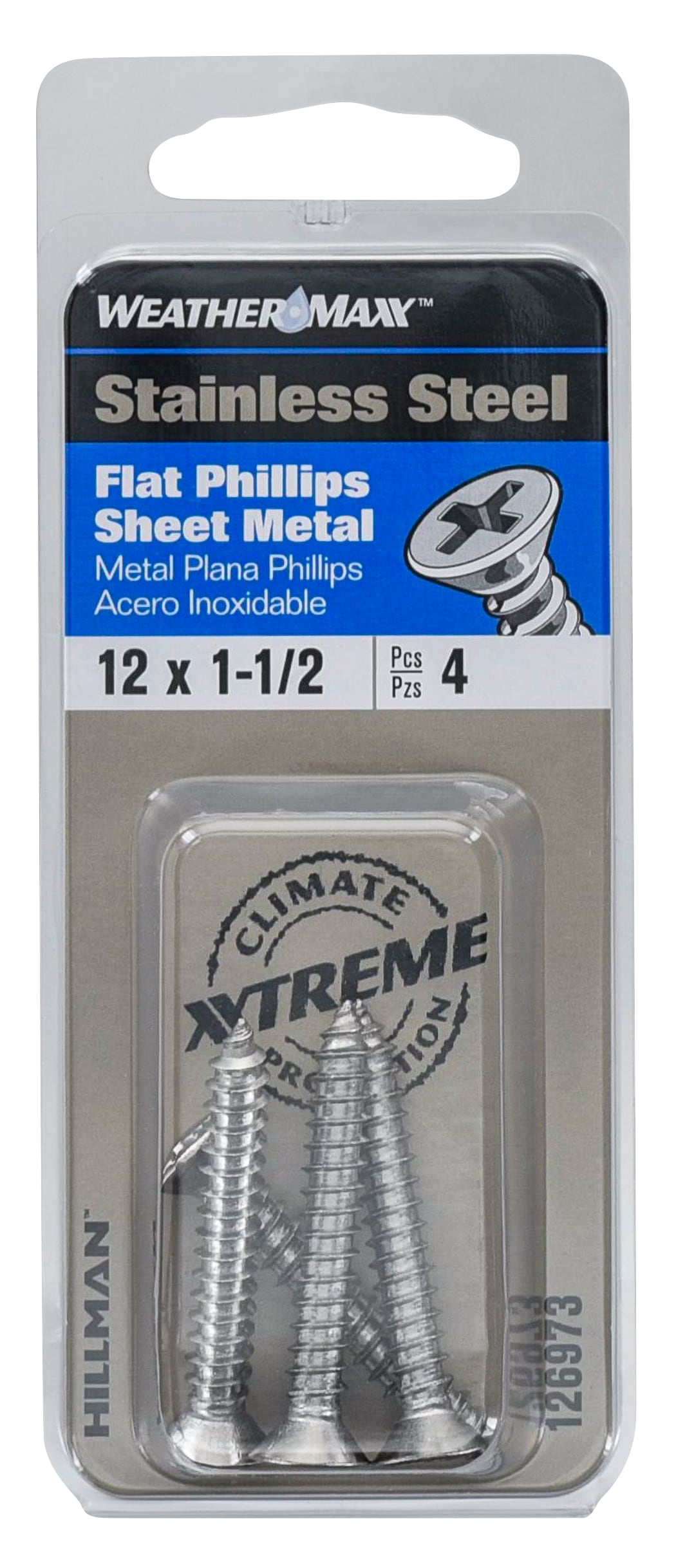Hillman 126973 #12 x 1-1/2-in Phillips -Drive Standard Sheet Metal Screws 4 -Count