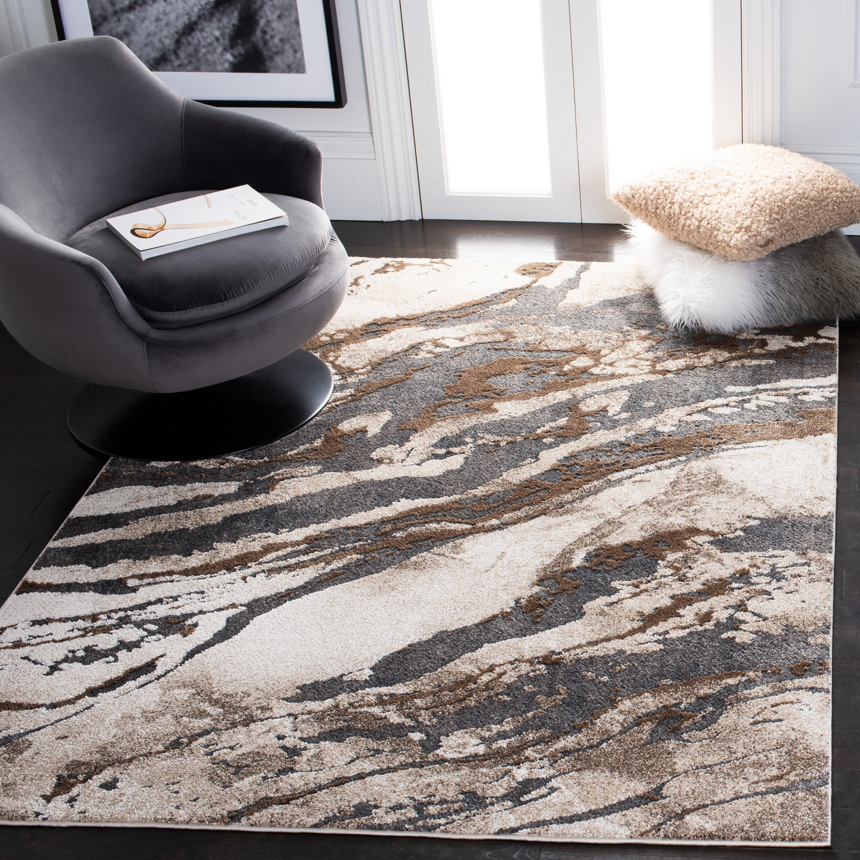 Safavieh PFC865F-5 Pacific 5 x 8 (ft) Loomed Synthetic Dark Gray/Beige Rectangular Indoor Abstract Industrial Area rug