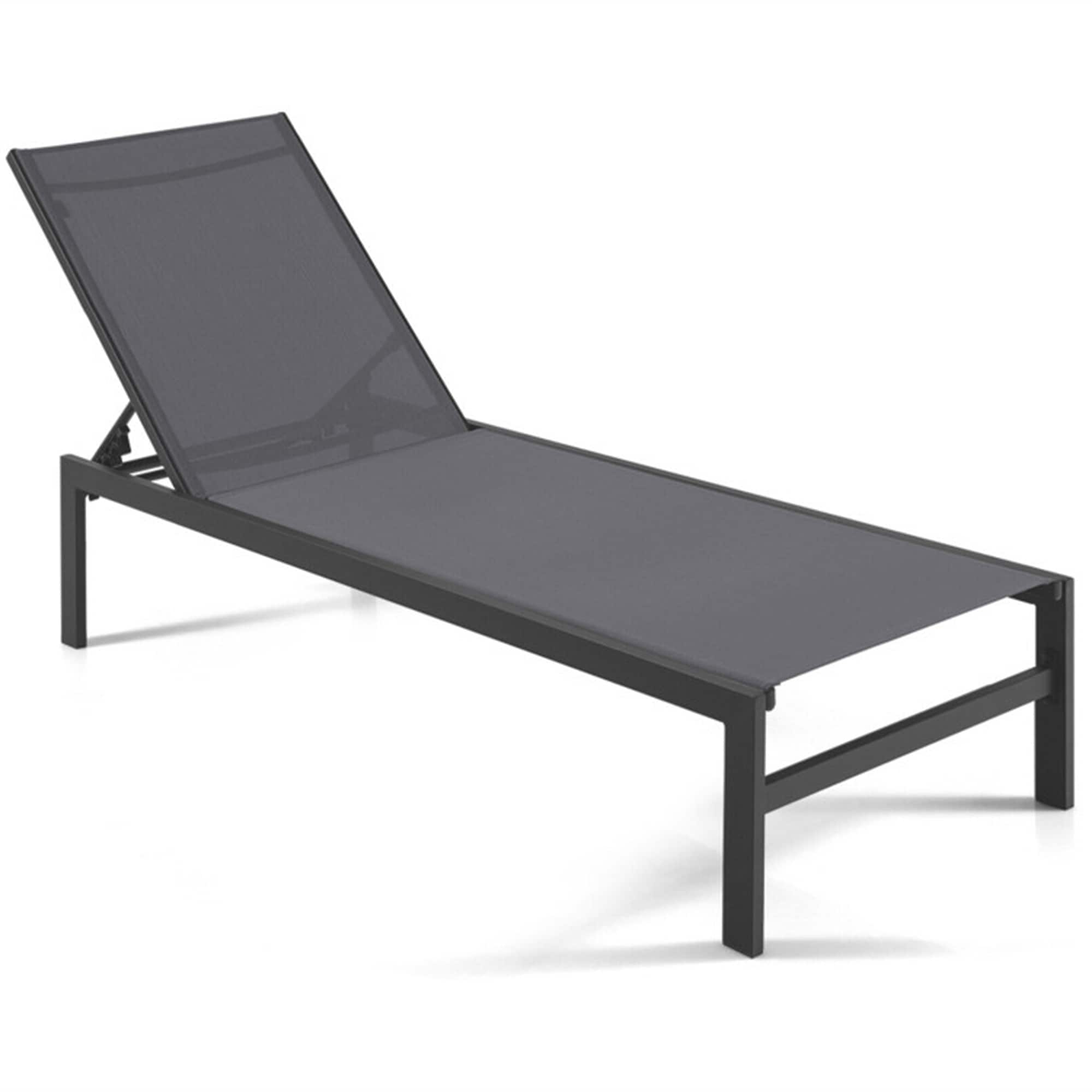 BABOOM BOM-10502GR-CO 6-Position Chaise Lounge Chairs black Aluminum Frame Stationary Chaise Lounge Chair with Gray Sling Seat