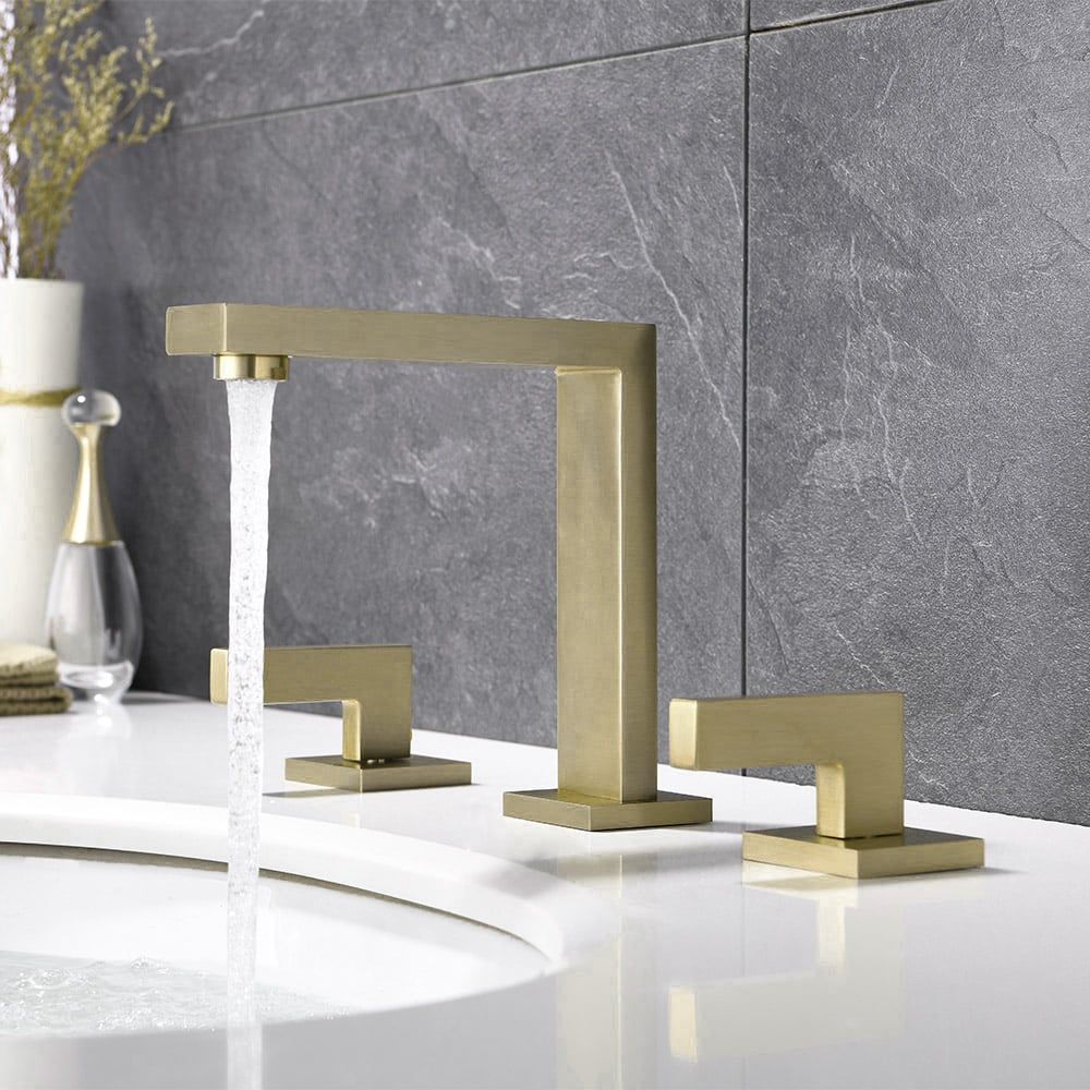 Tatayosi - Widespread Brushed Gold Bathroom Sink Faucet Double Handle Solid Brass