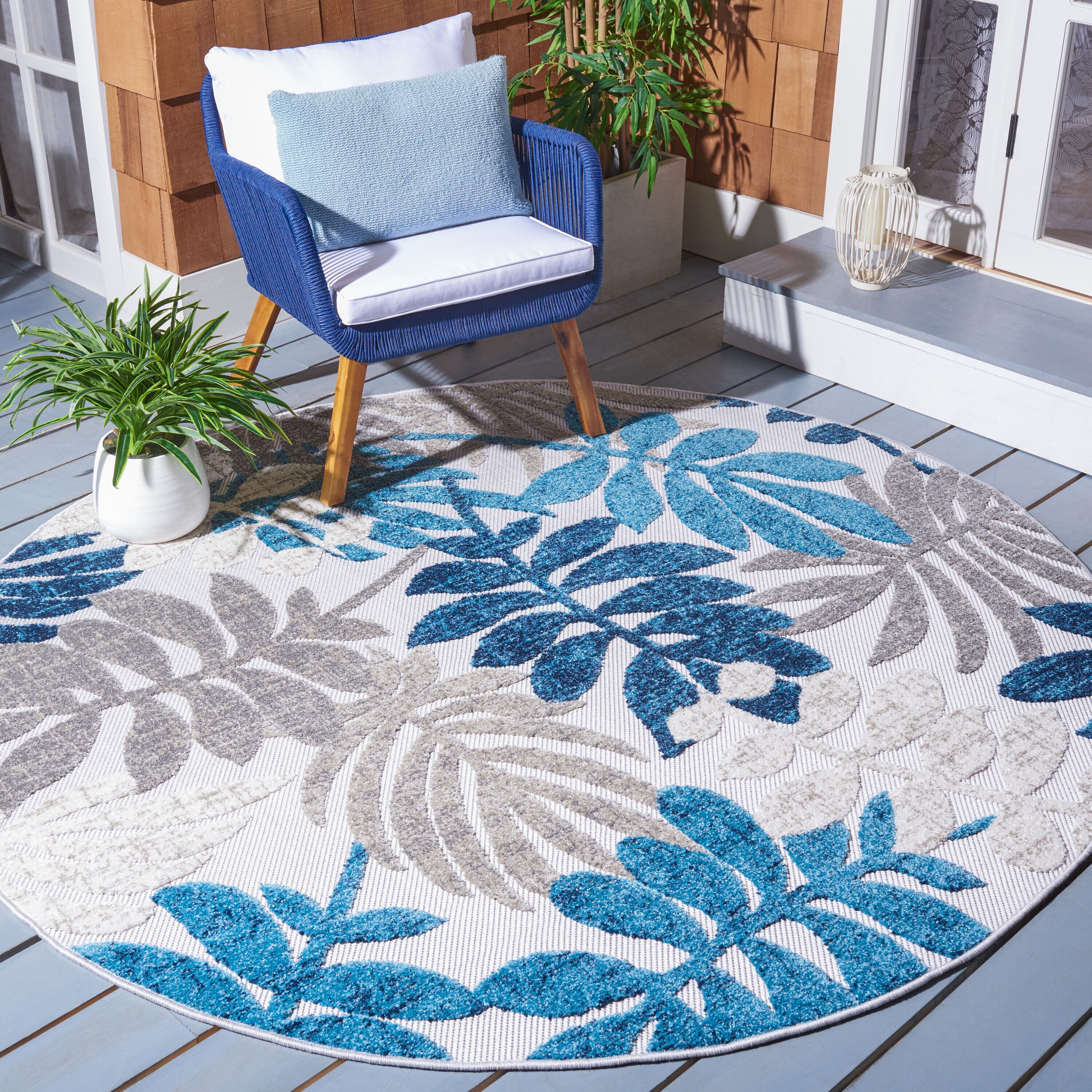 Cabana 814F Grey/Blue 8ft x 8ft Round Rug