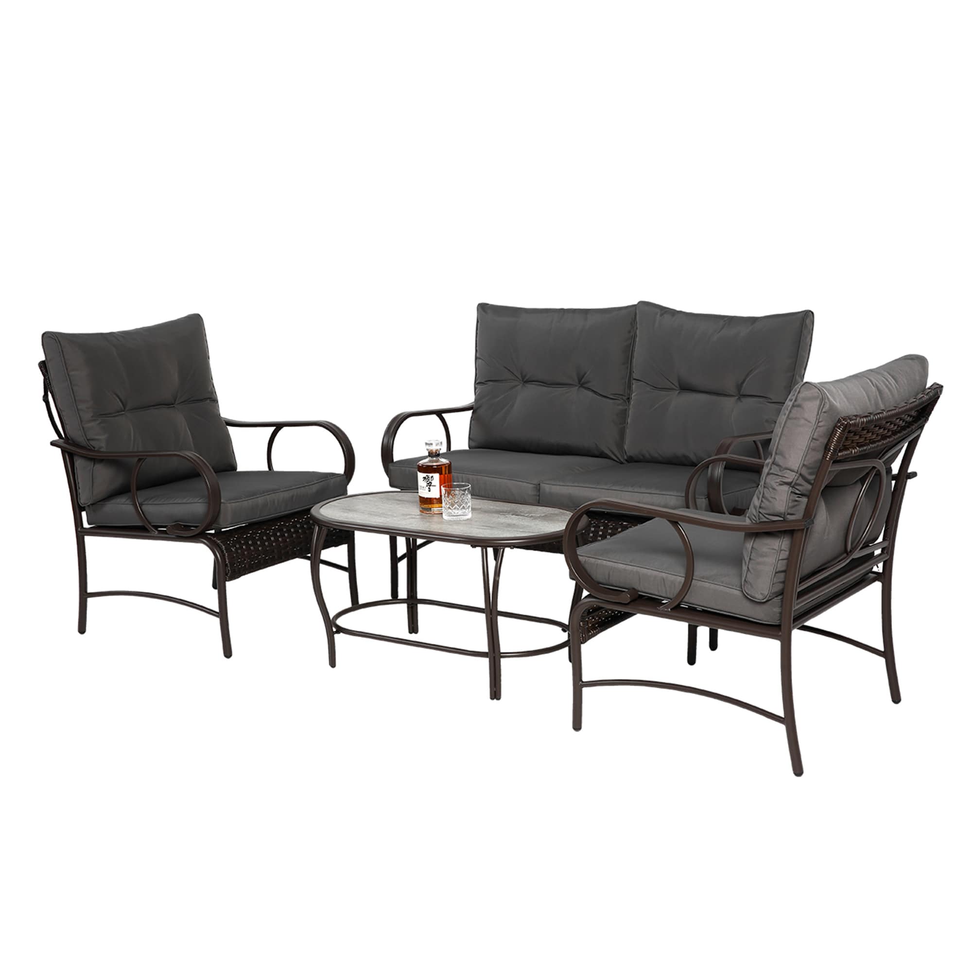SINOFURN SYA020338GY 4 -Piece Patio Conversation Set with Gray Cushions
