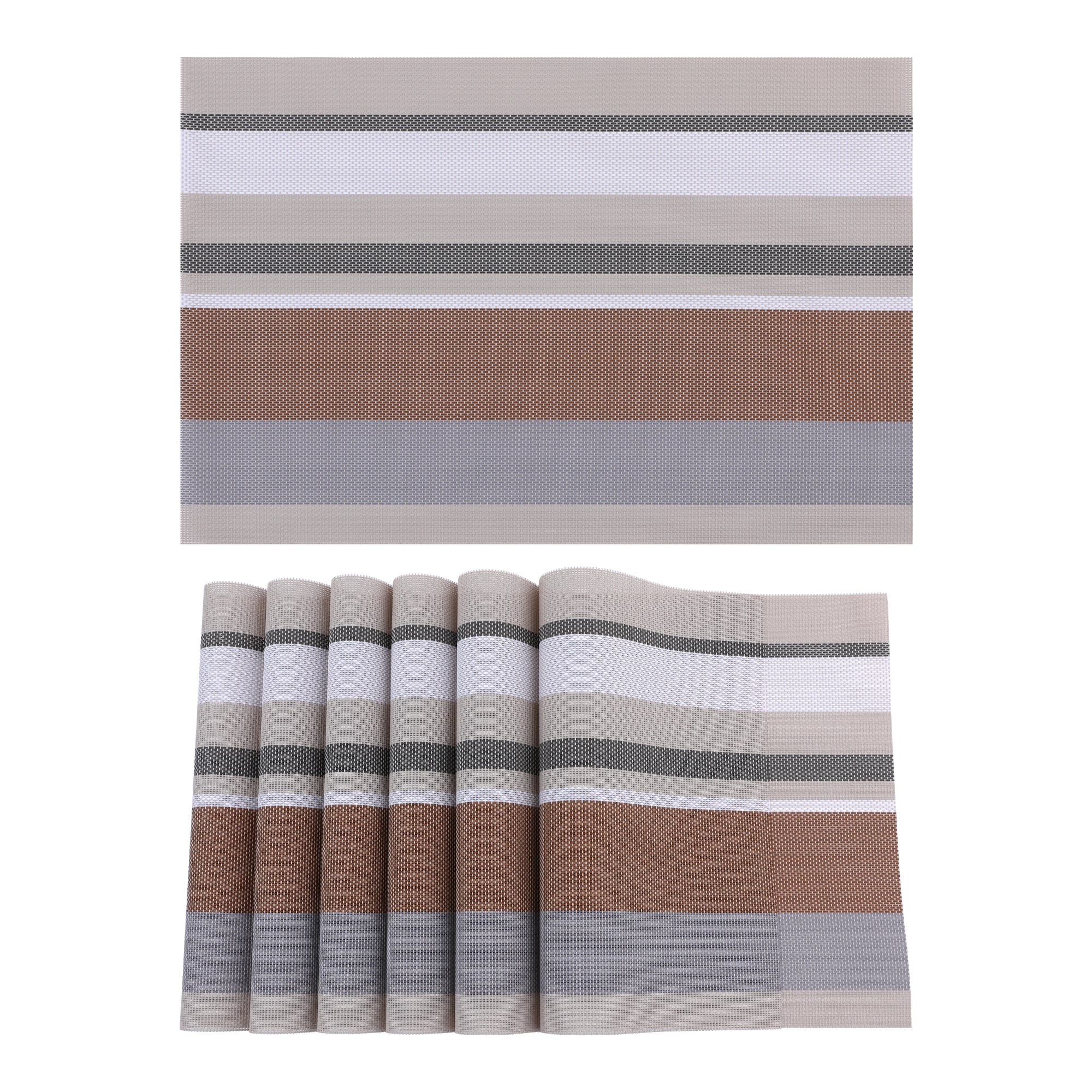 Unique Bargains Morden Placemats 6pcs PVC Placemats for Dining Table Decor Indoor Outdoor Washable Kitchen Table Mat Wipe Clean 18x12in Coffee #S25120800UX6549