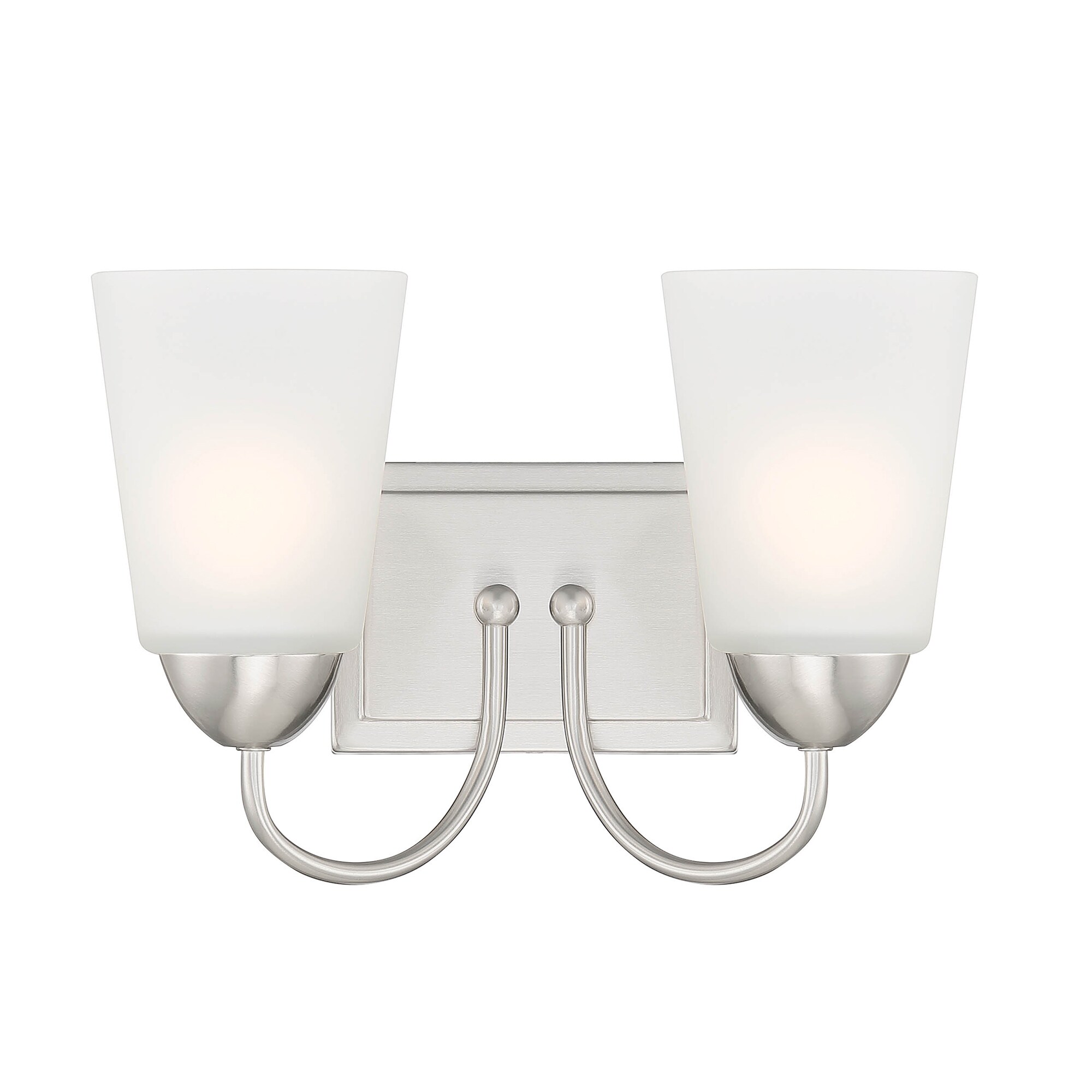 Brushed Nickel 2-Light Dimmable Wall Sconce with Frosted Glass Shades