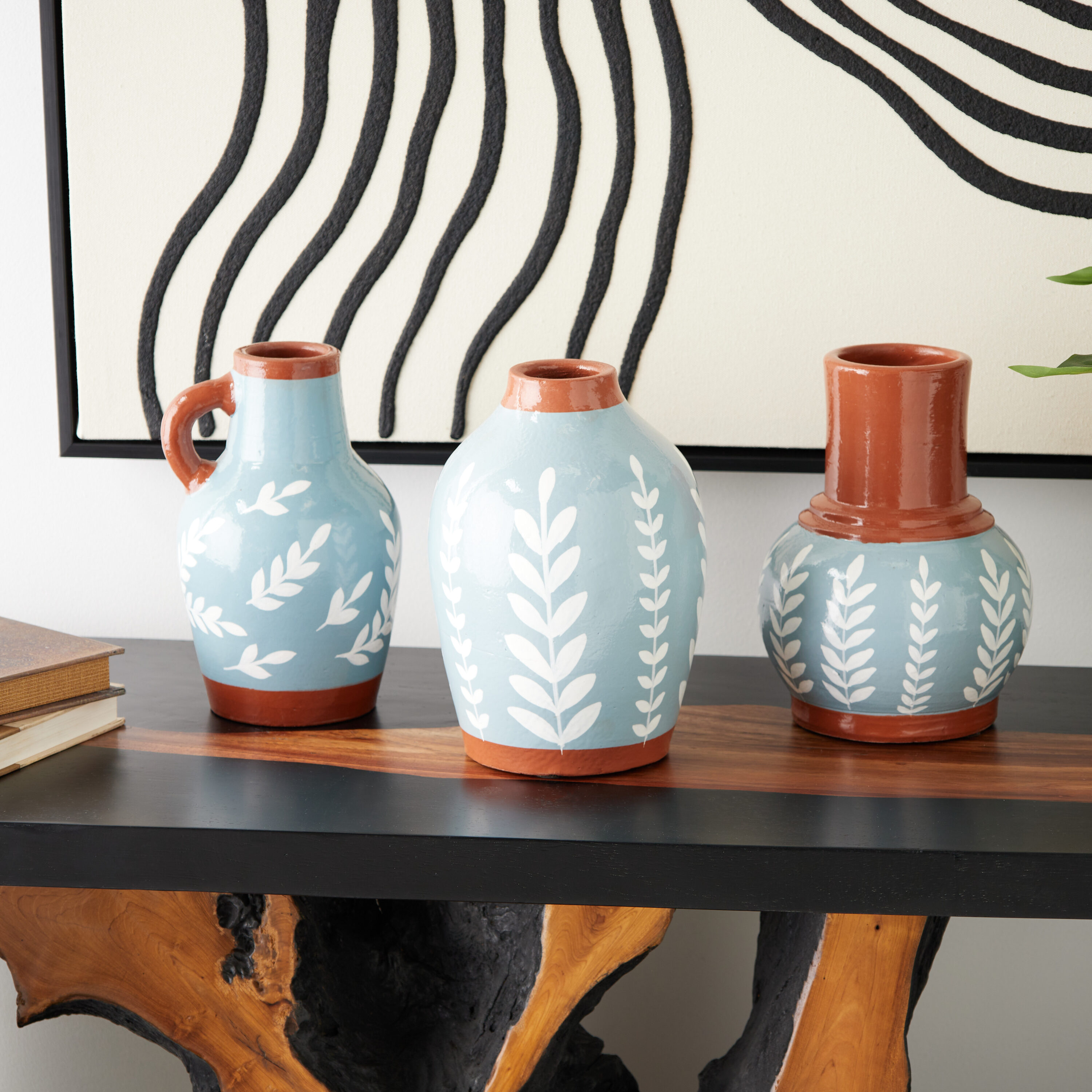 Grayson Lane 821606 3 -Pack Blue Ceramic Country Vase