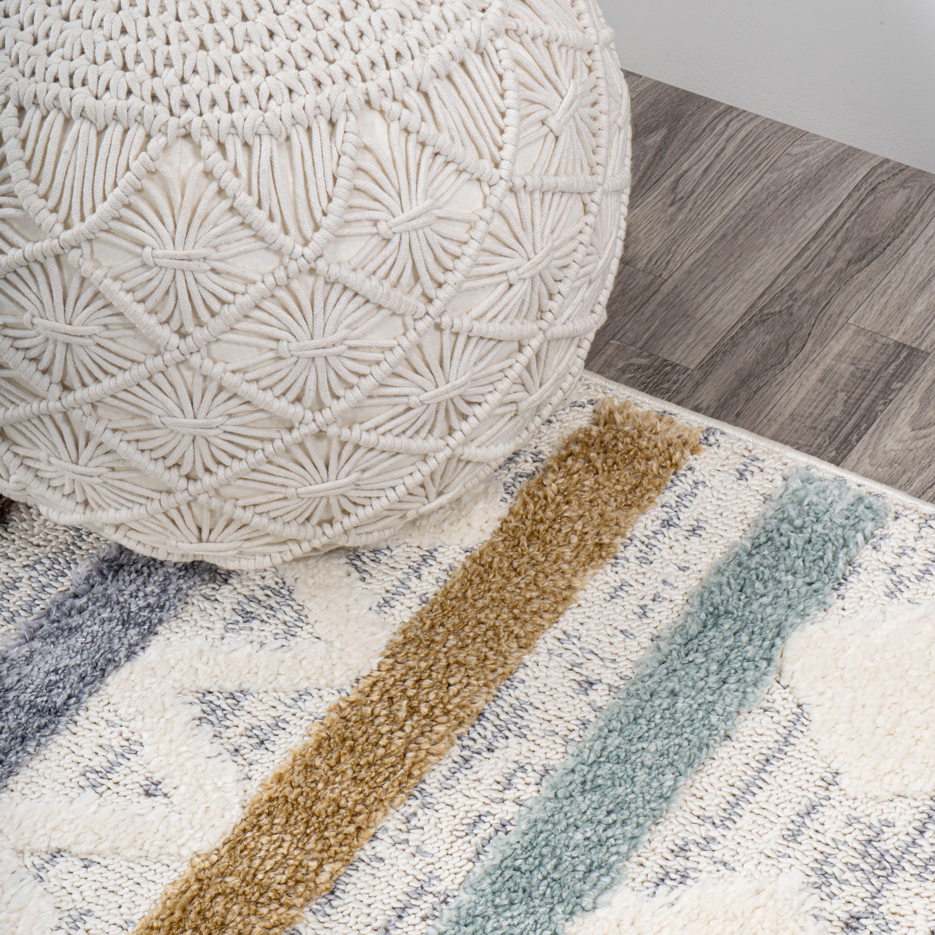 Gray and Multicolor Striped Synthetic 4' x 6' Area Rug